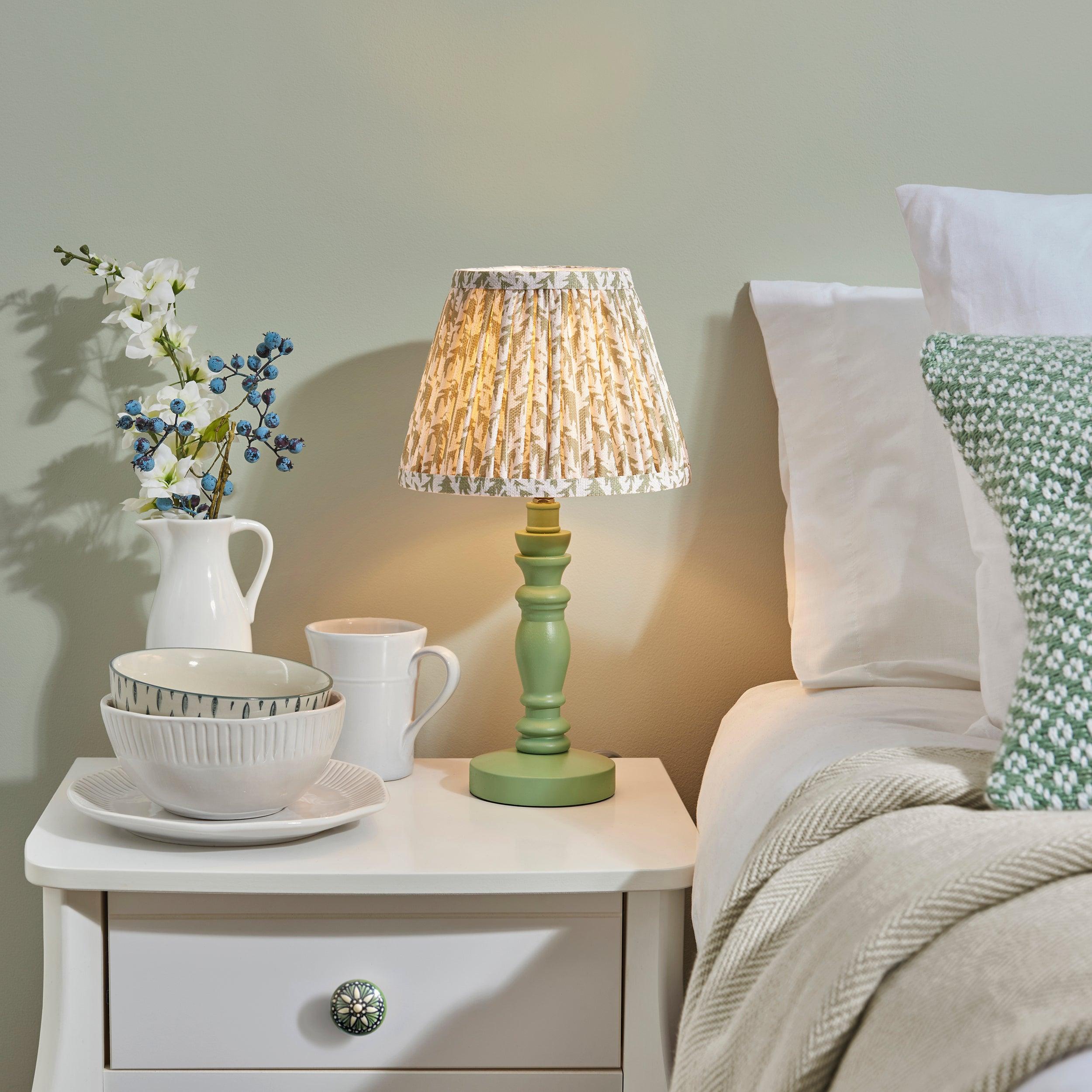 Bibury Green Table Lamp with 20cm Leaf Herb Garden Shade - Perfect for Home Office, Bedroom & Living Room Decor
