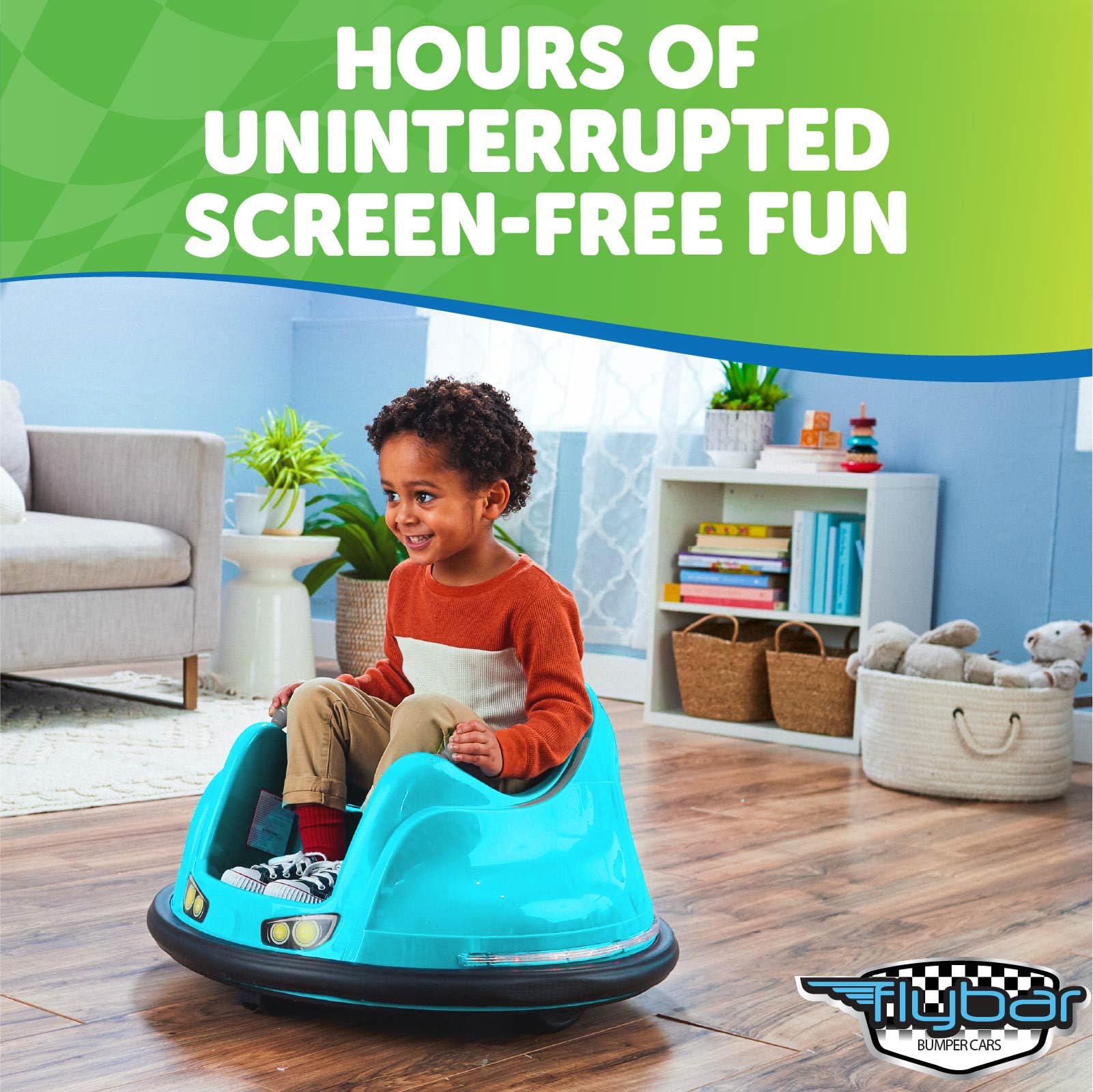 Flybar FunPark 6V Electric Bumper Car for Toddlers & Kids (1.5-4 Years) - 360° Spin, LED Lights, 66 lbs Capacity - Perfect for Indoor Playrooms, Birthday Parties & Backyard Fun (No Remote Control)