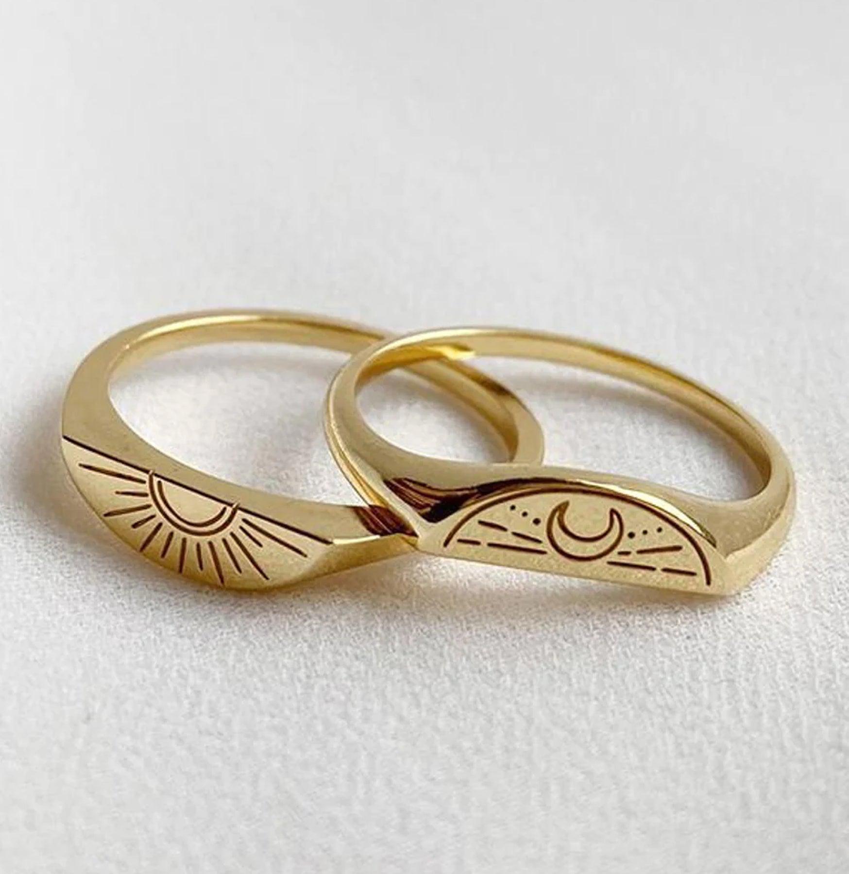 Sunset & Sunrise Stacking Rings Set - Dainty Gold & Silver Layered Rings for Women - Perfect for Everyday Wear, Stacking Jewelry & Boho Fashion