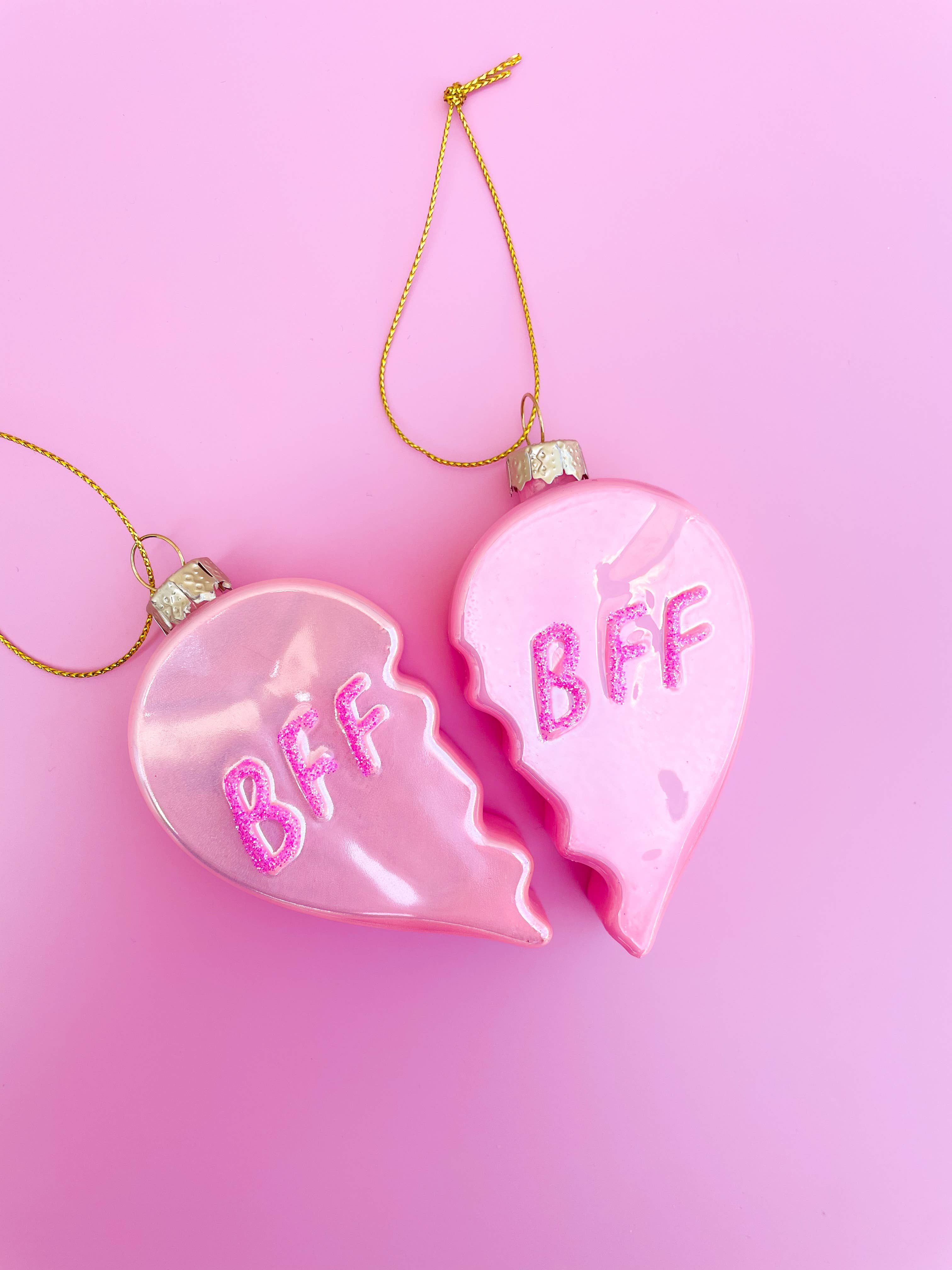 Sparkling BFF Heart Christmas Ornaments Set - Best Friend Holiday Decor for Tree, Gift Exchange & Party Decorations