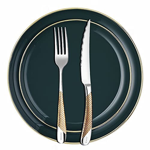 Premium 16-Piece Gold Silverware Set - 18/10 Stainless Steel Flatware Set with Knives, Forks & Spoons - Elegant Dinnerware for Formal Dining, Wedding Gifts & Home Entertaining - Dishwasher Safe Cutlery Set (Silver)