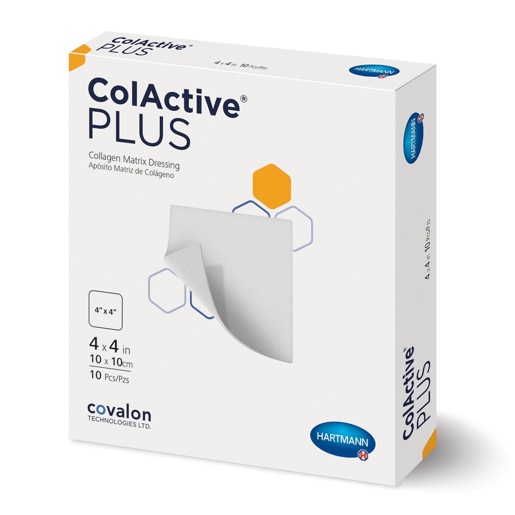 Covalon ColActive Plus Collagen Matrix Wound Dressing 4x4 Inch (10x10cm) - Sterile Hydrocolloid Bandage for Chronic Wounds, Ulcers & Burns - Promotes Faster Healing & Moist Wound Environment