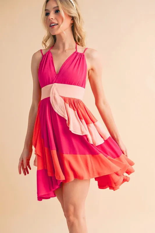 Stylish Pink Ruffled Sleeveless Mini Dress for Women - Perfect for Beach Vacations, Summer Parties & Resort Wear