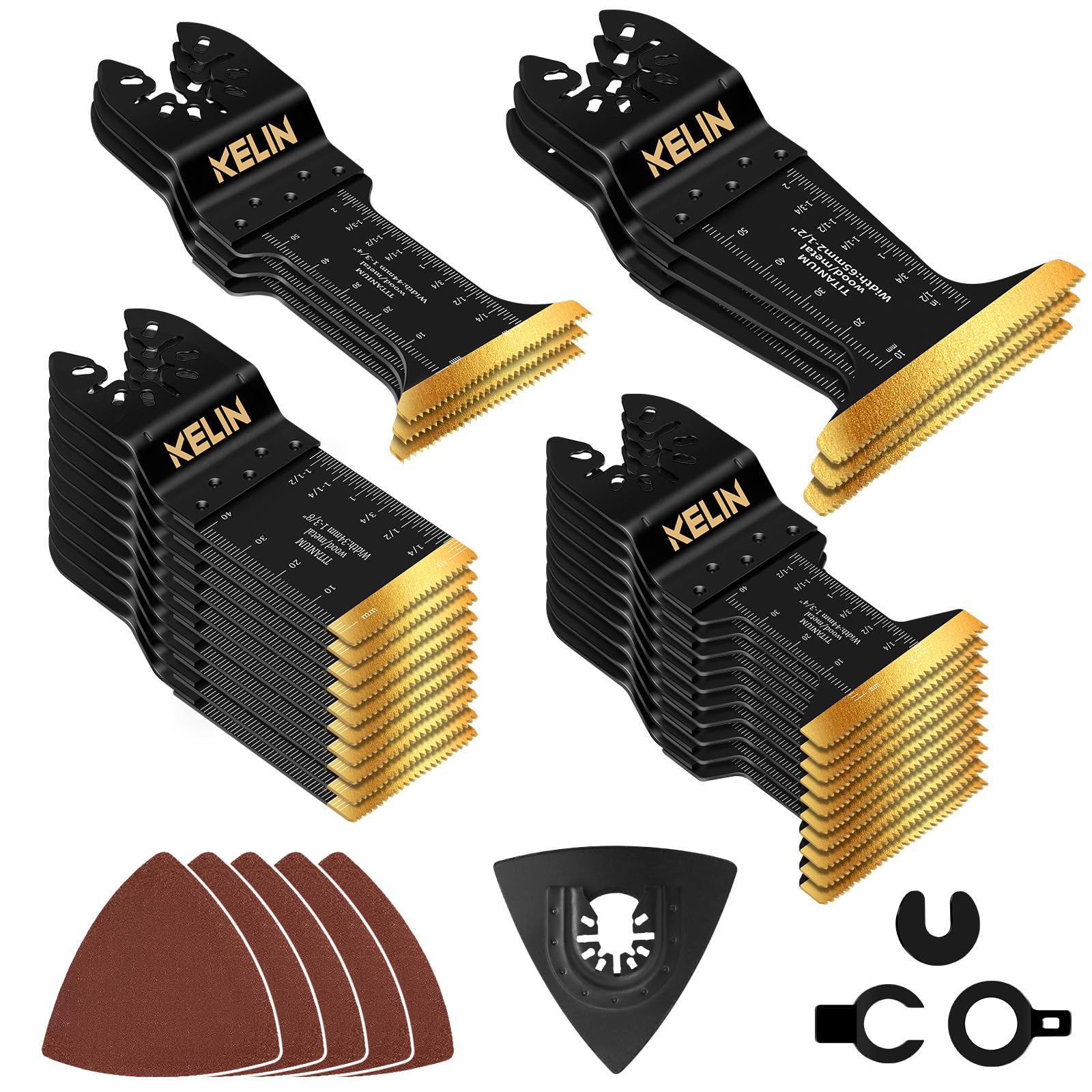 26-Piece Titanium Oscillating Multi-Tool Blades Kit with Sanding Pads - 4 Sizes for Cutting Metal & Wood - Compatible with Bosch, Fein, Milwaukee, Ryobi, DeWalt - Perfect for DIY Projects, Home Renovation & Professional Construction Work