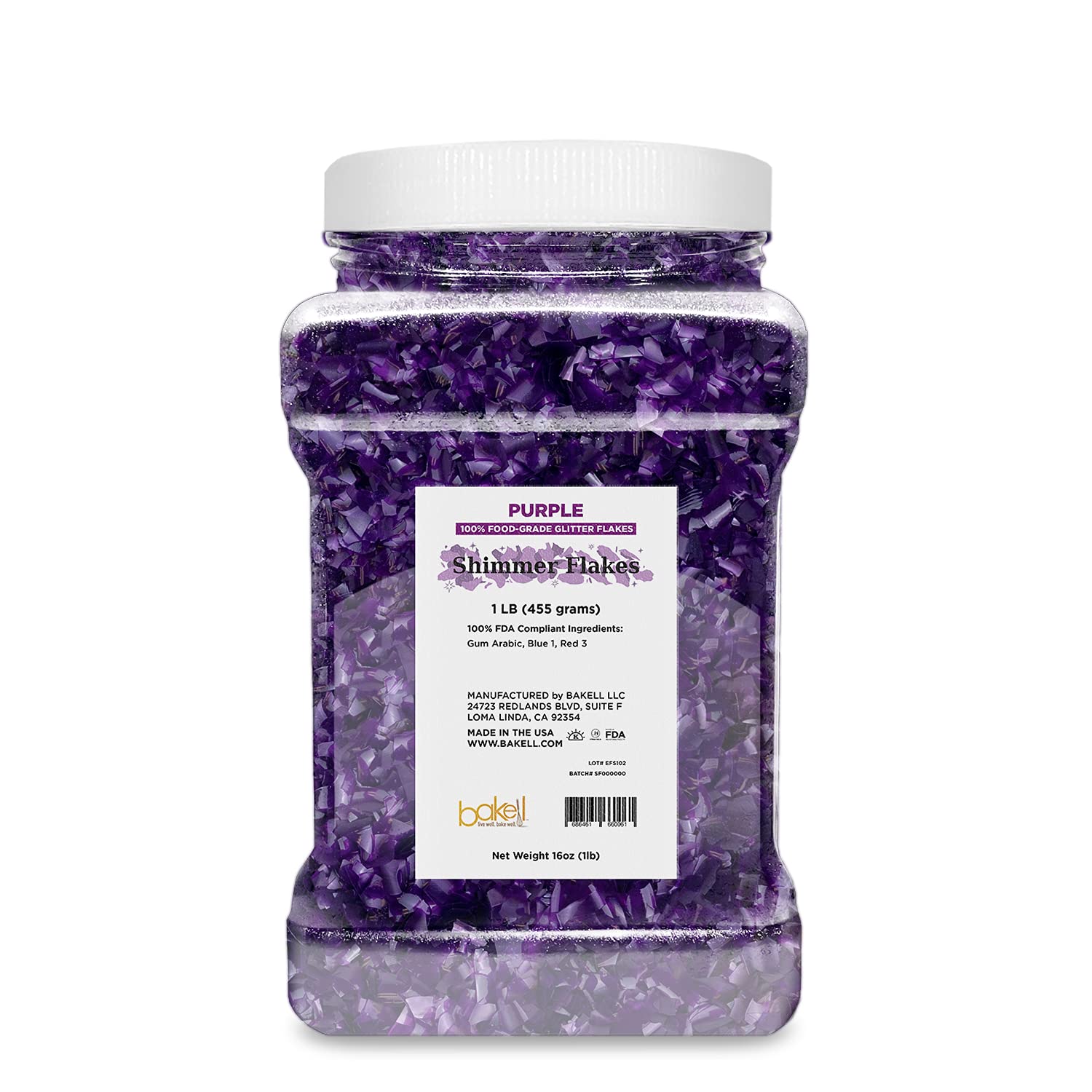 Bakell's Purple Edible Glitter Flakes - 1lb Shimmer Flakes for Baking, Cake Decorating & Desserts | Vegan, Non-Toxic Food Safe Sparkles for Cupcakes, Cookies & Candy Making