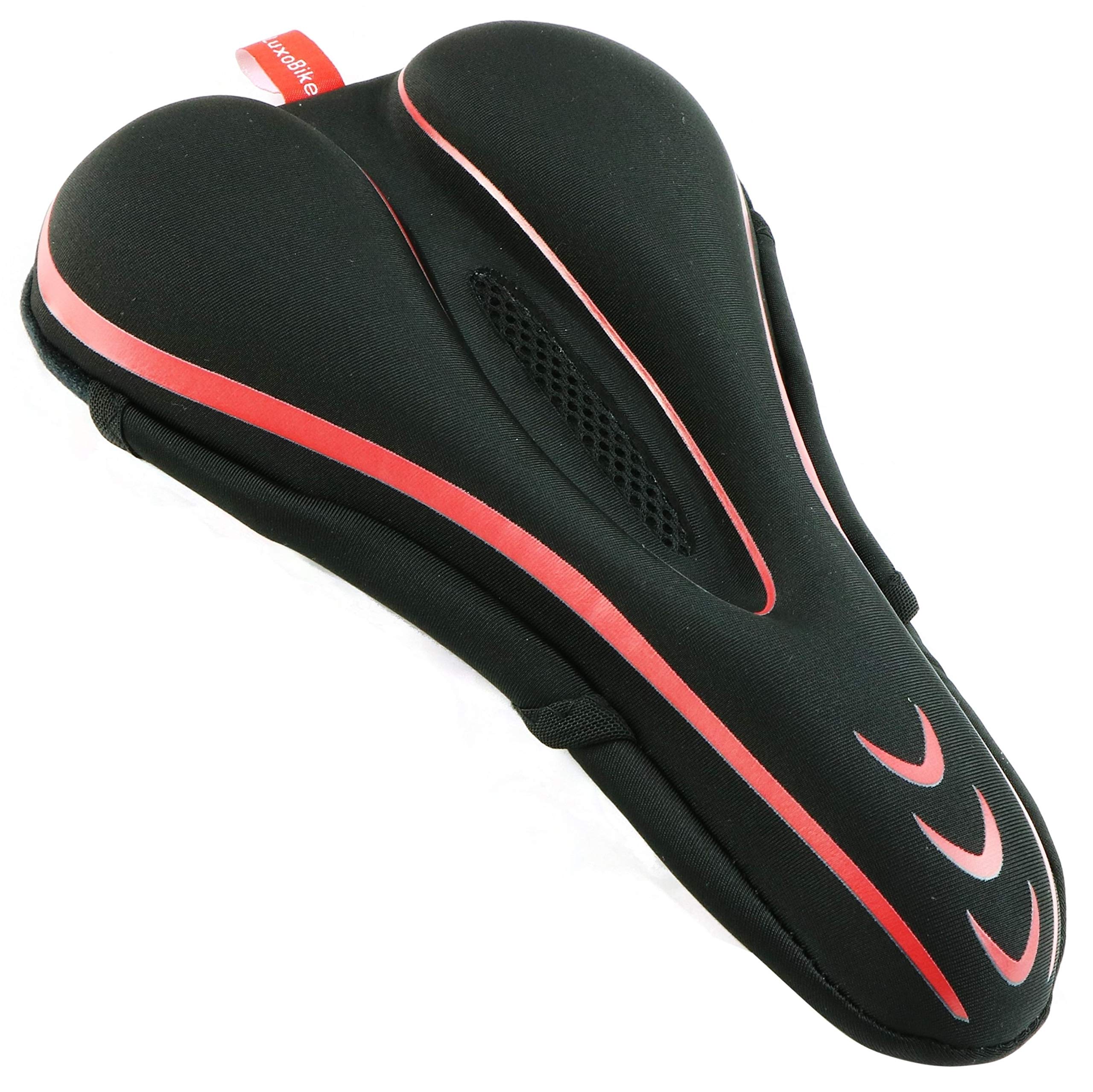 LuxoBike Gel Bike Seat Cover - Extra Soft Padded Bicycle Seat Cushion for Men & Women - Comfortable Cycling, Spinning Class & Exercise Bike Accessories - Perfect for Indoor Cycling, Outdoor Rides & Gym Workouts