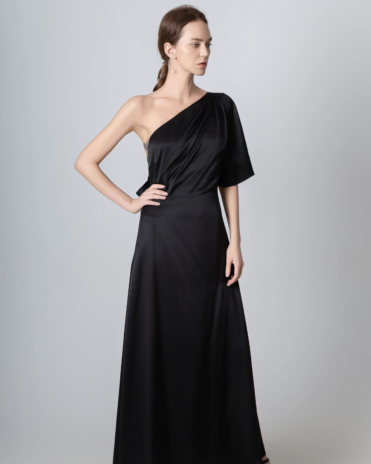 Elegant One Shoulder Tie Back Maxi Silk Dress for Women - Perfect for Weddings, Parties & Evening Events