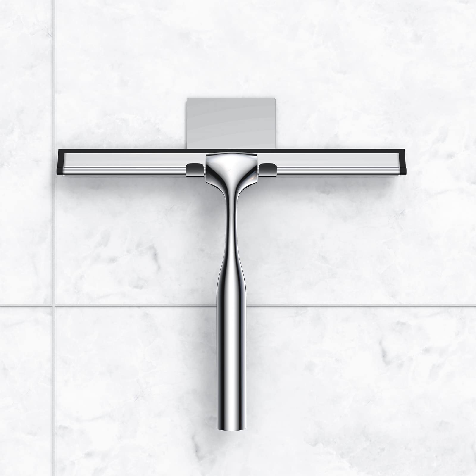 14-Inch Stainless Steel Shower Squeegee Set with Hooks & Extra Blade - Glass Window Cleaner for Bathroom, Mirror, Car & Shower Doors - Perfect for Streak-Free Cleaning After Showers or Car Washing