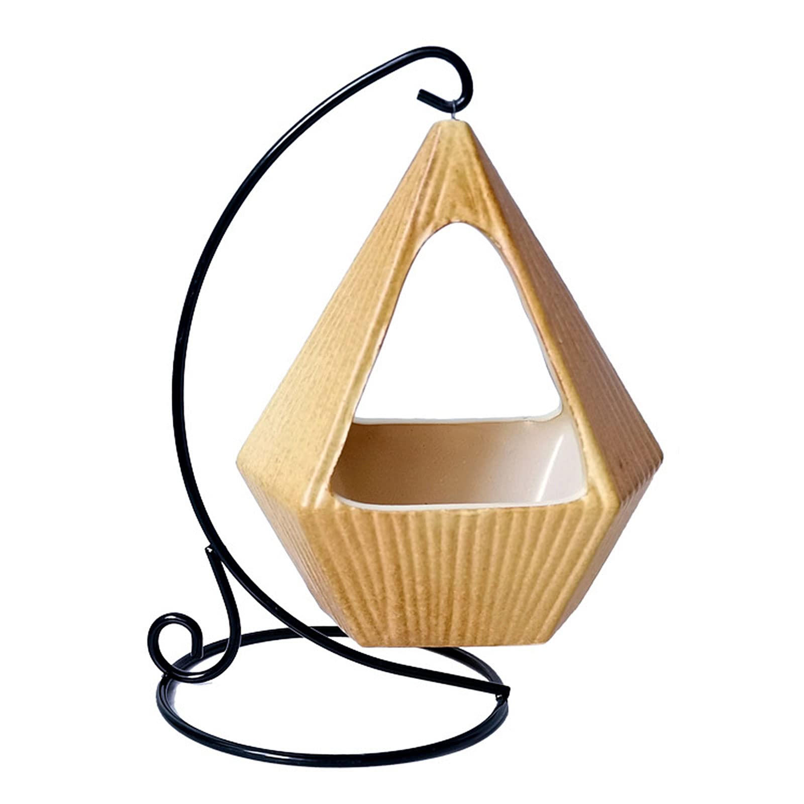 BOICXM Geometric Ceramic Succulent Planter with Iron Frame - Hanging & Desktop Plant Pot for Home Decor, Office, Garden | Indoor Outdoor Mini Garden Decorations, Creative Micro Landscape Gift Idea
