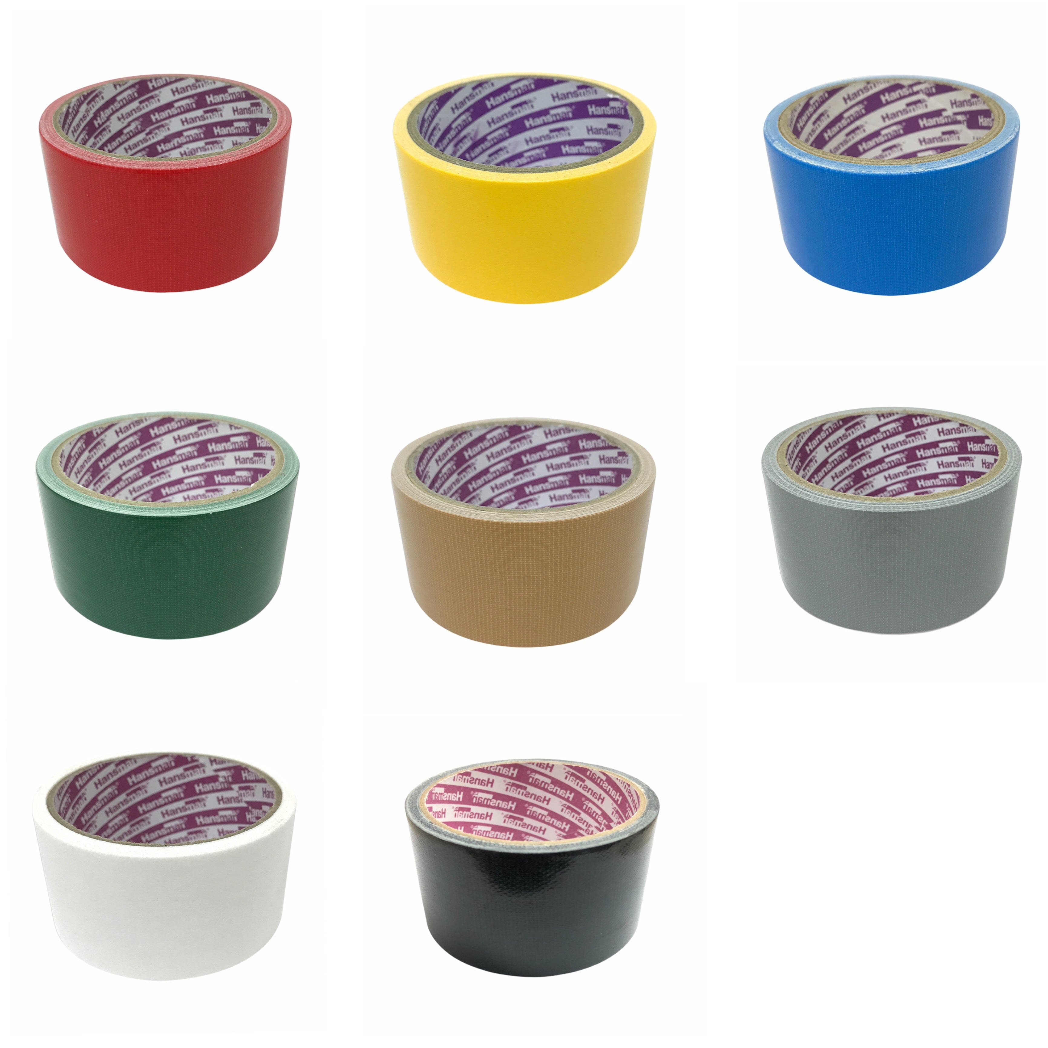 2 Pack Cloth Tape - 10 Colors (Beige, Black, Blue, Brown, Green, Grey, Red, Silver, White, Yellow) - Strong Adhesive Fabric Tape for DIY Crafts, Home Repairs & Office Use - CLT HM