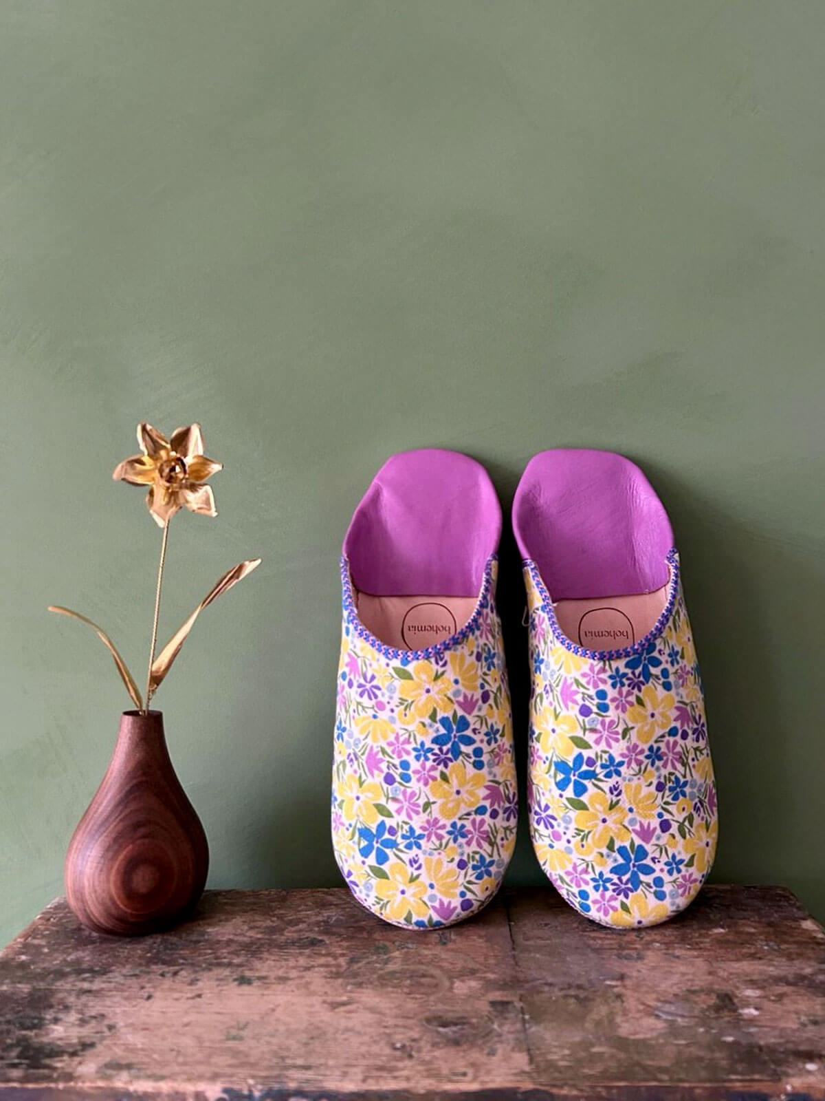 Bohemian Bloom Liberty Print Babouche Slippers - Comfortable Moroccan House Shoes for Women, Perfect for Home, Lounge & Yoga Wear