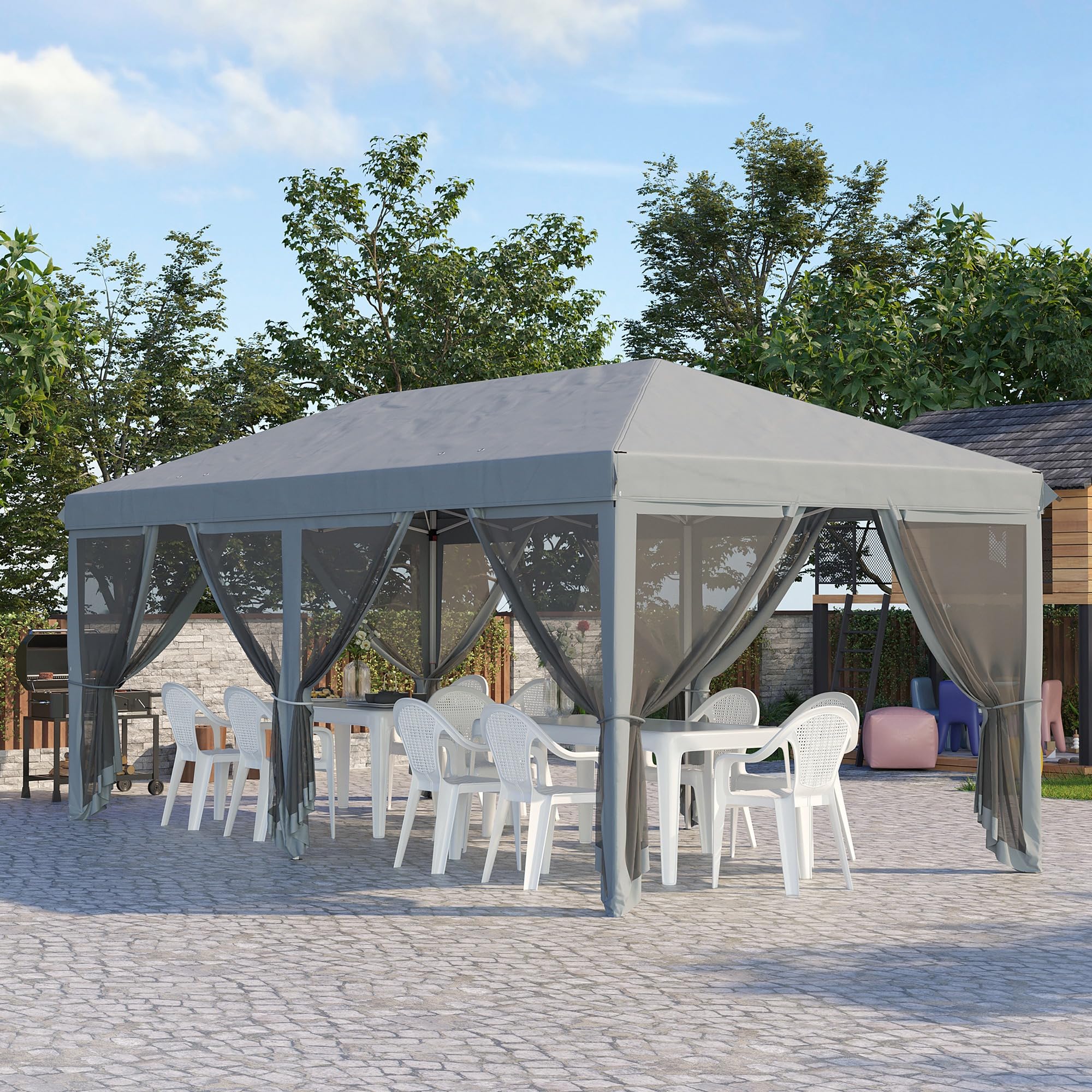 Outsunny 10' x 20' Heavy Duty Pop Up Canopy Tent with Netting - Instant Sun Shelter for Outdoor Parties, Camping, Beach & Backyard - Includes Carry Bag (Gray) - Perfect for Picnics, BBQs, Farmers Markets & Tailgating