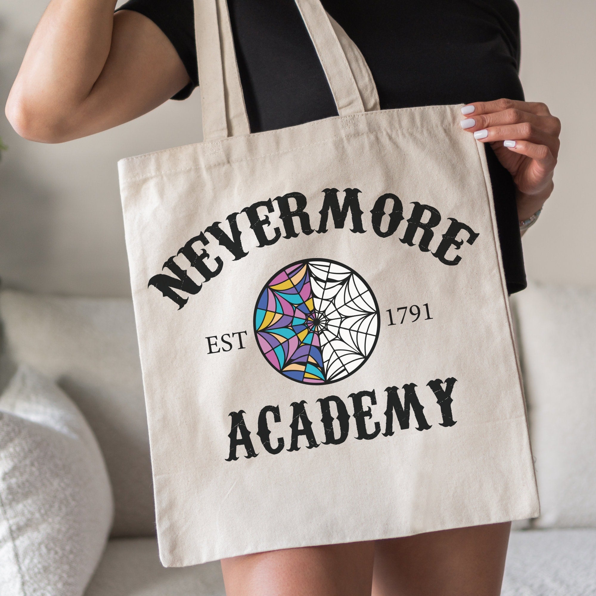 Nevermore Academy Tote Bag - Wednesday Addams Inspired Goth Book Bag for School & Shopping - Perfect for Horror Fans & Dark Aesthetic Lovers