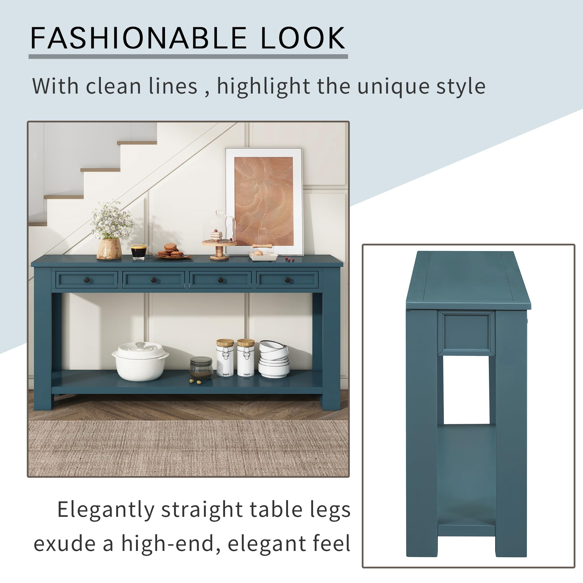 LZ LEISURE ZONE Console Table with Storage Drawers & Bottom Shelf - Entryway Sofa Table for Hallway, Living Room (Dark Blue) | Perfect for Small Spaces, Home Decor & Organization