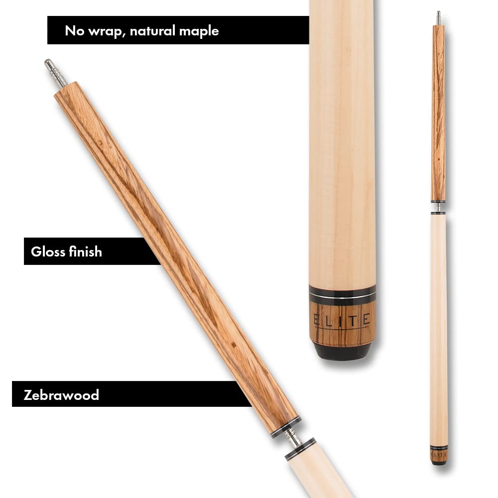 Elite ELBJZ Break Jump Pool Cue - Premium Maple Wood with Zebrawood Inlays for Powerful Breaks & Jumps | Perfect for Professional Billiards & Tournament Play