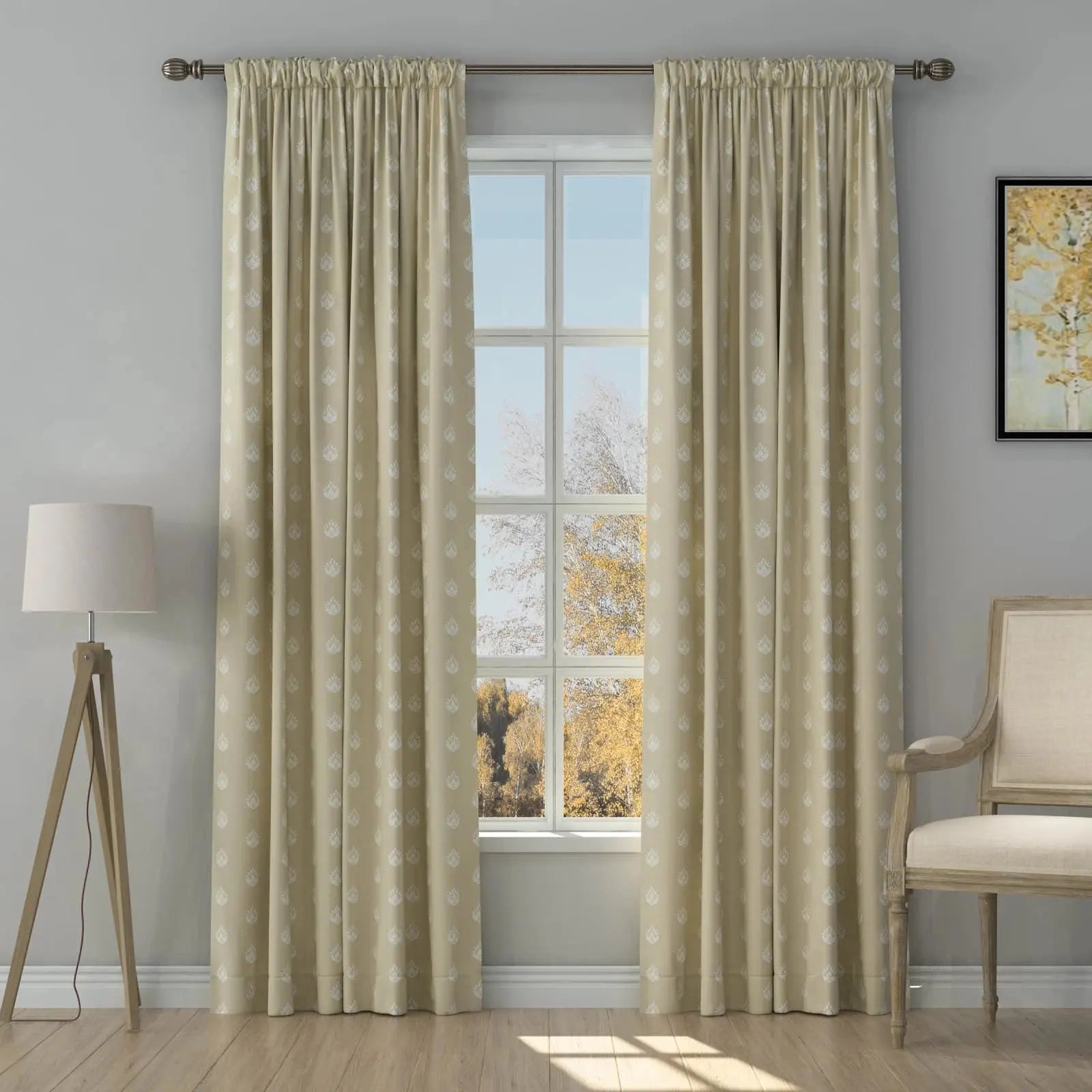 Stefana Silver Print Linen Curtains - Soft Top Blackout Drapes for Living Room & Bedroom Window Treatments