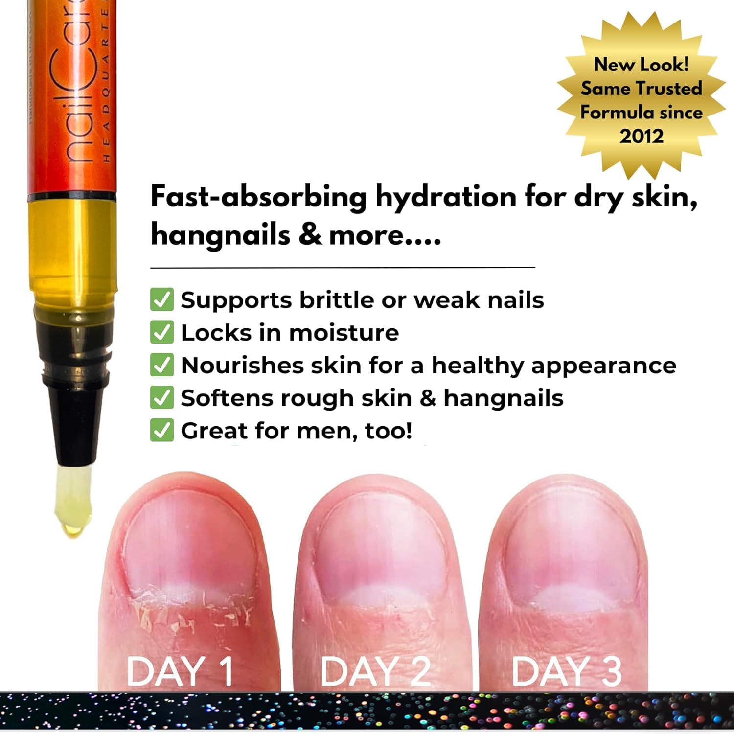 Cuticle Oil Pen for Nails - Nail Strengthener & Growth Serum with Jojoba Oil - Repair Damaged Nails & Hangnails - Mixed Fragrances Holographic Glitter Pens (4-Pack) - Perfect for Manicures, At-Home Nail Care & Gift Sets