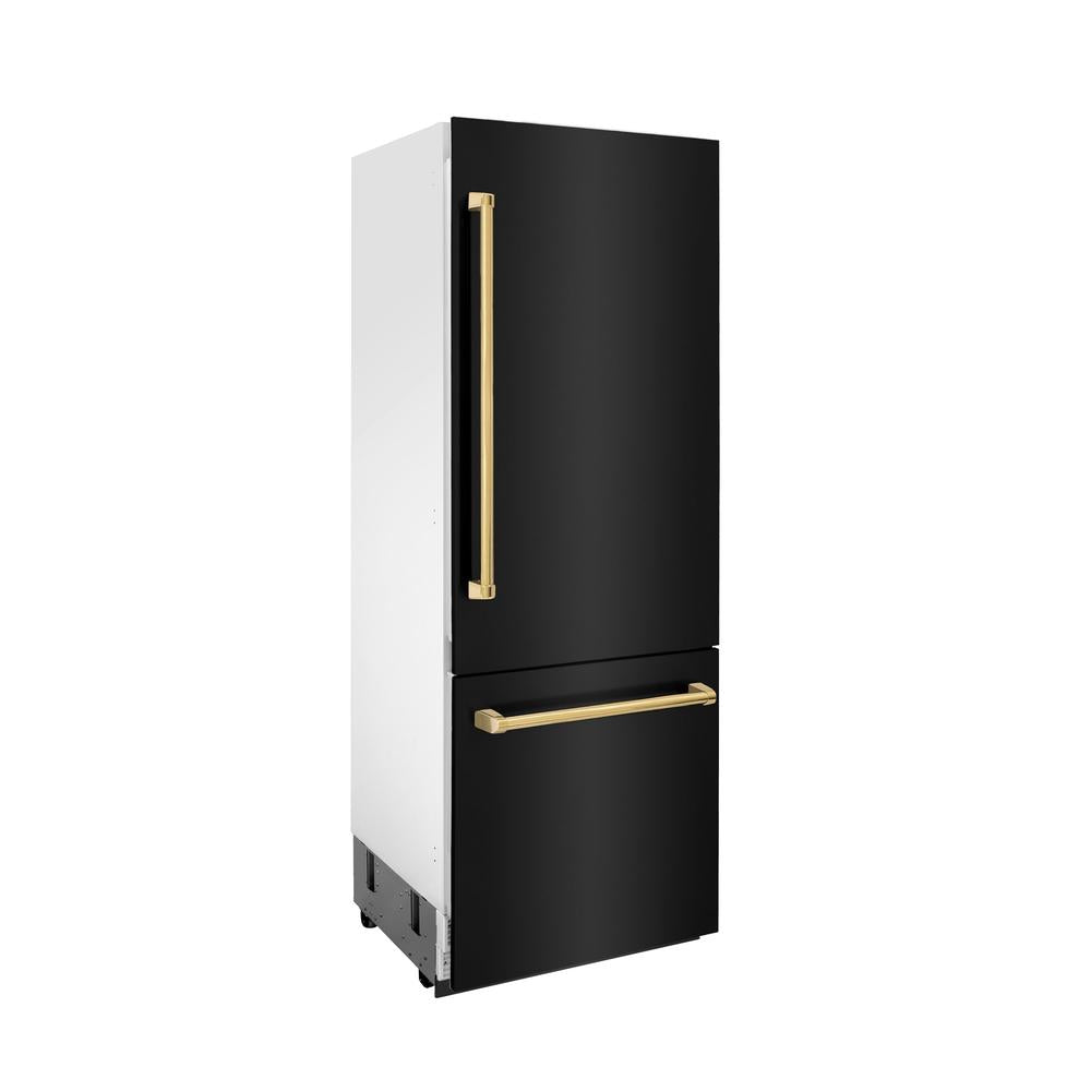 ZLINE Autograph Edition 30-Inch Built-In Bottom Freezer Refrigerator - 16.1 cu ft Capacity, Black Stainless Steel with Gold Accents, Water Dispenser & Ice Maker - Perfect for Modern Kitchens & Open-Concept Homes