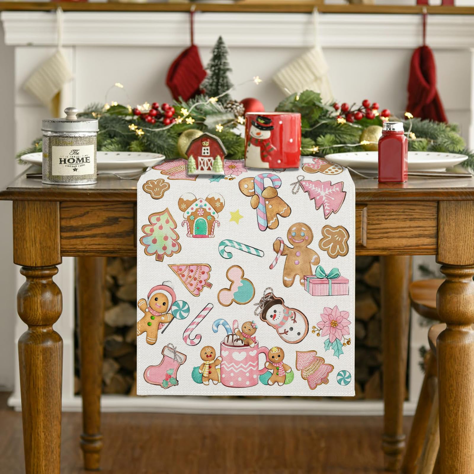 Gingerbread Christmas Table Runner - Holiday Winter Xmas Decor for Home, Party & Dining Table - Festive Seasonal Decorations for Christmas Dinner & New Year Celebrations