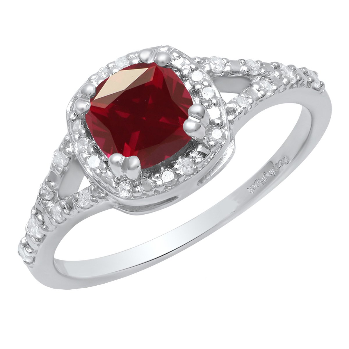 Dazzlingrock 6mm Cushion Cut Lab-Created Gemstone & White Diamond Engagement Ring for Women, Sterling Silver Wedding Band - Perfect for Proposals, Anniversaries & Special Occasions