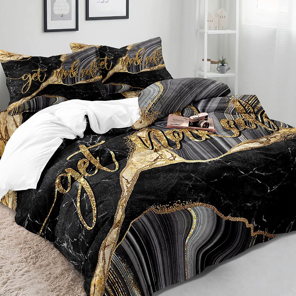VIVIHOME 3-Piece King Size Marble Duvet Cover Set - Black Luxury Bedding with Gold Glitter, Soft Microfiber Comforter Cover & 2 Pillow Shams for Modern Bedroom Decor | Perfect for Master Bedroom, Guest Room & Hotel Style Makeover