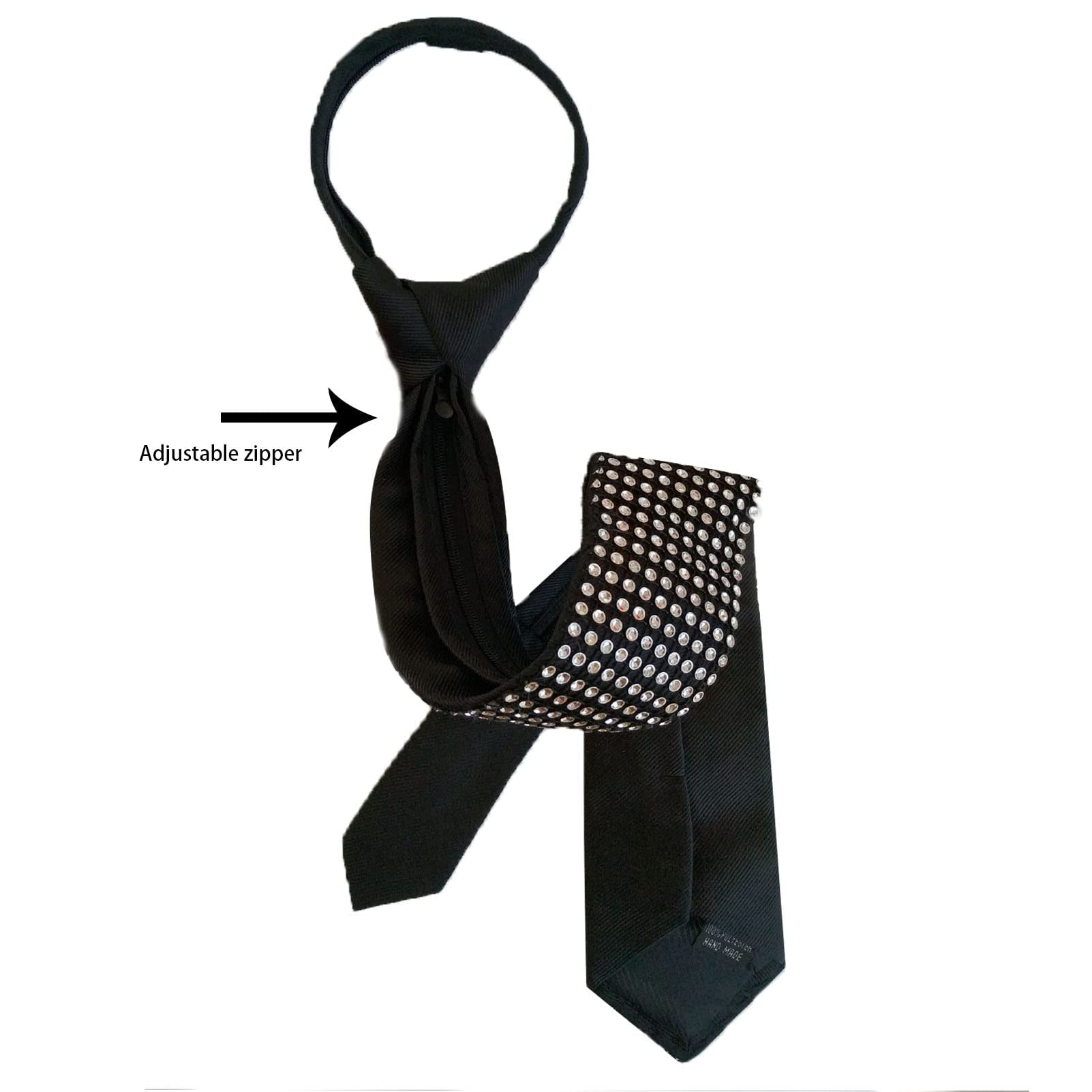 Sparkly Men's Sequin Skinny Tie - Adjustable Zipper Necktie for Weddings & Halloween (Black)