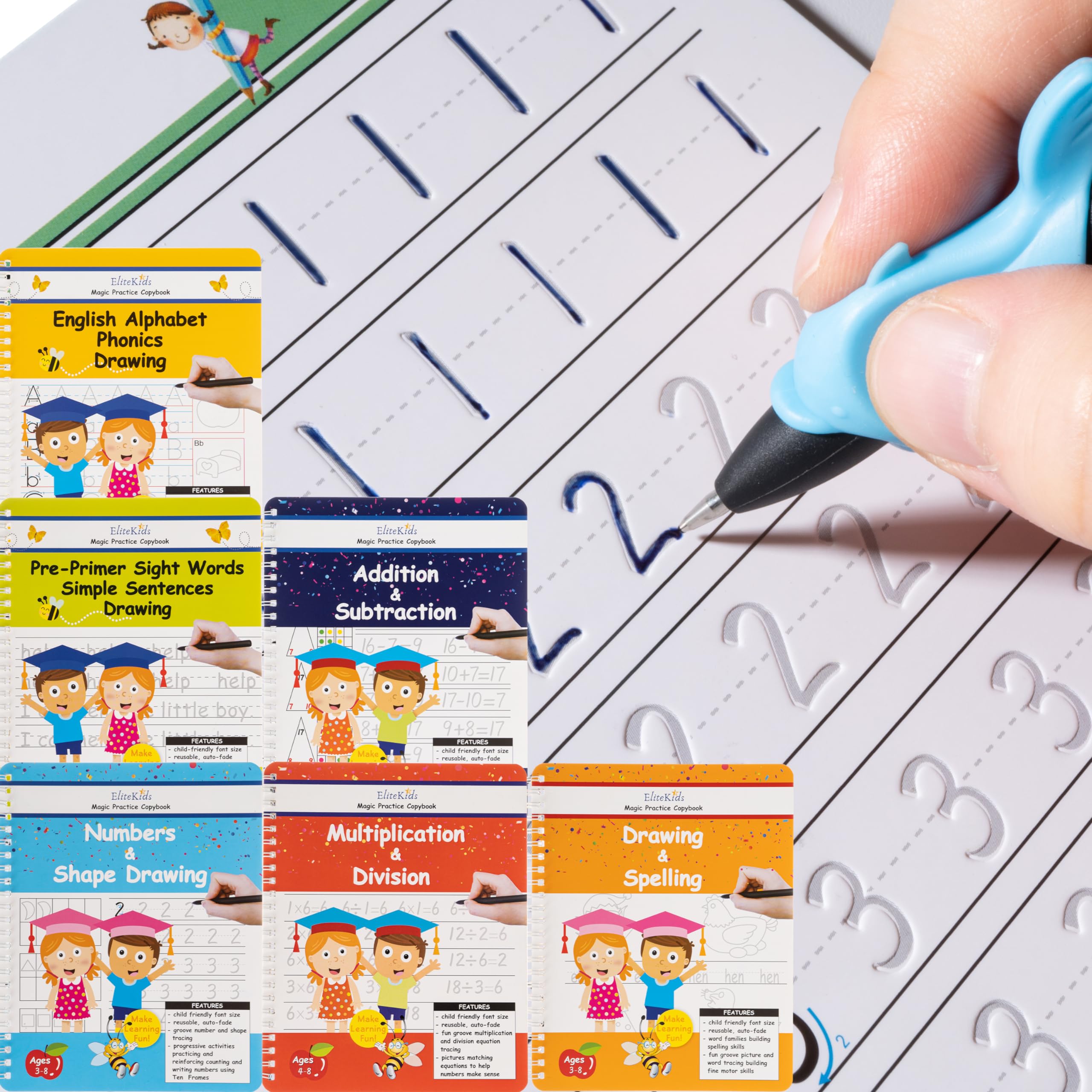 Magic Practice Copybook 6 Workbooks with Disappearing Ink Pens - Reusable Handwriting Practice for Kids Ages 3-5 | Calligraphy & Letter Tracing Books (8.7×6.9in) - Perfect for Preschool Learning, Homeschooling & Classroom Writing Activities