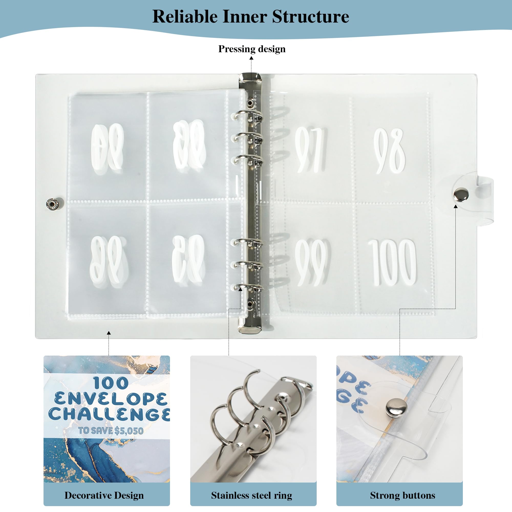 100 Envelope Savings Challenge Binder - Budget Planner & Money Saving Tracker for $5050 Goal | Daily Savings Organizer | Fun & Easy Financial Planning Tool | BlueMarble Design | Perfect for Home Budgeting, Personal Finance Management & Cash Envelope System