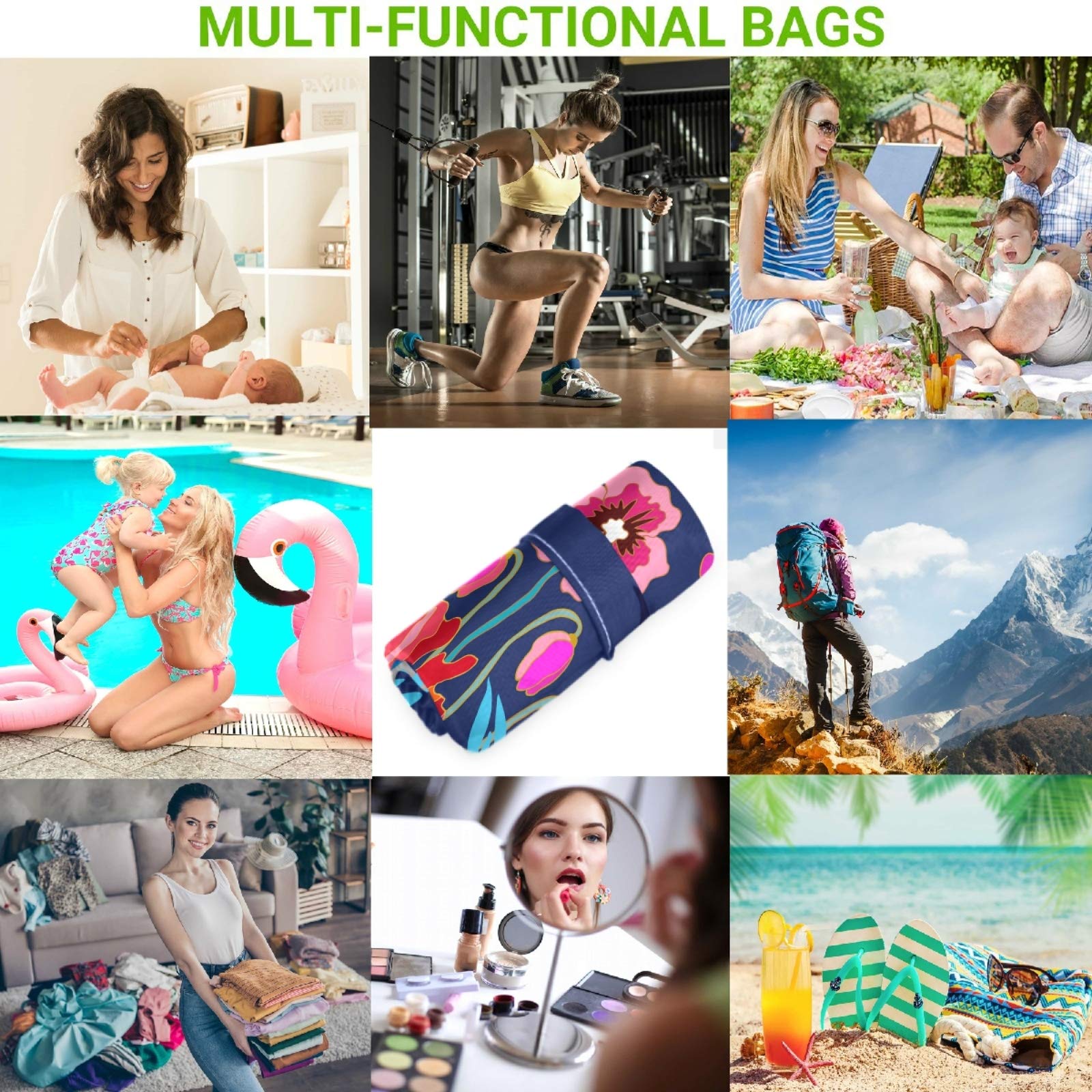 Visesunny 2-Pack Cute Floral Wet Bags with Zipper Pockets - Reusable Waterproof Washable Storage for Diapers, Swimsuits & Gym Clothes - Perfect for Travel, Beach, Pool, Daycare, Stroller & Toiletries Organization