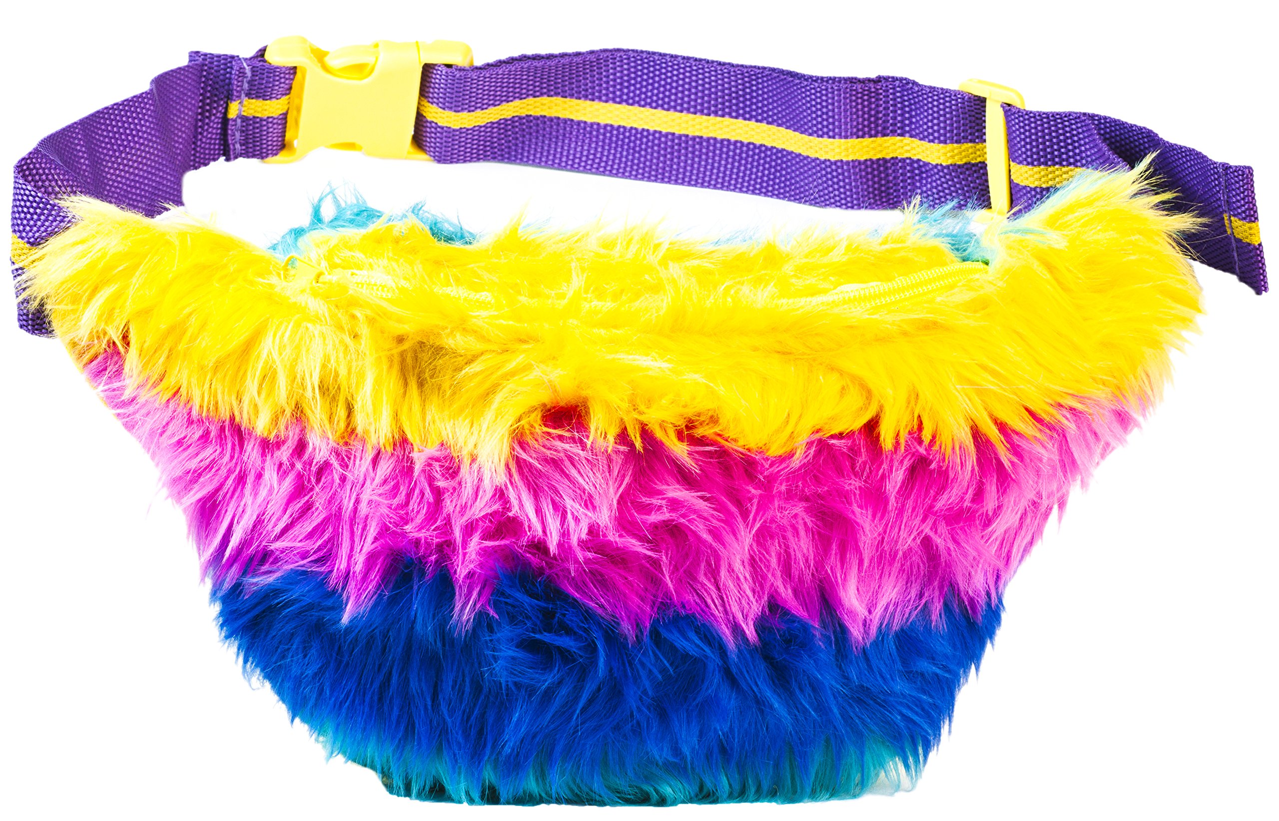 Funny Guy Mugs Bright Lights Rainbow Fur Fanny Pack - Trendy Waist Bag for Festivals, Raves & Outdoor Adventures