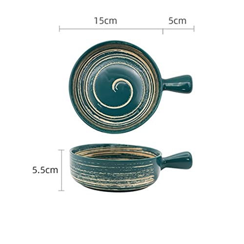 Japanese Hand-Painted Ceramic Salad Bowls - Microwave & Oven Safe Baking Bowls for Fruit, Soup, Cheese - Creative Kitchenware with Handle for Home & Restaurant Use