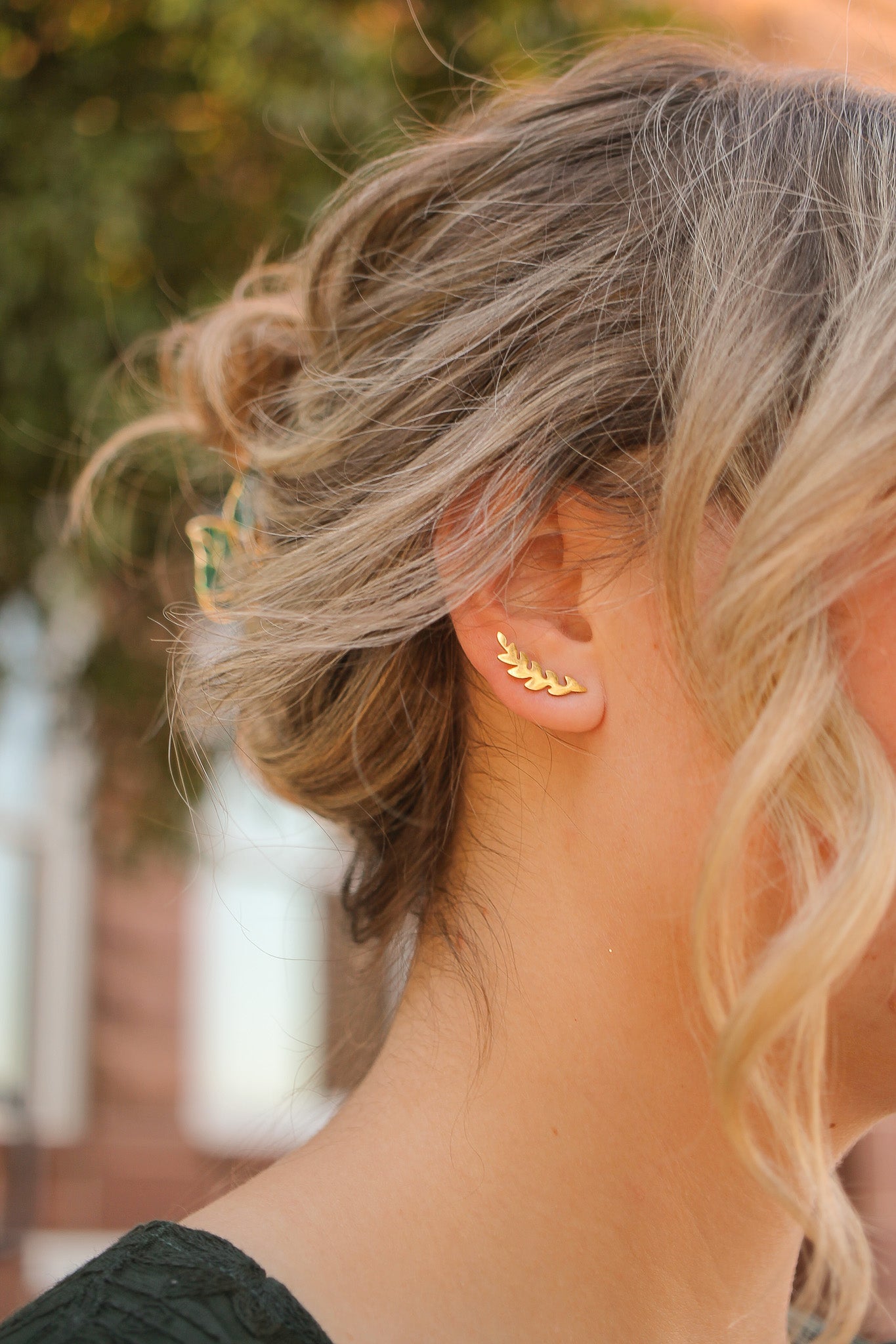 Laurel Climber Stud Earrings for Women - 14K Gold Plated Minimalist Dainty Flower Earrings - Perfect for Everyday Wear, Gift Giving & Special Occasions