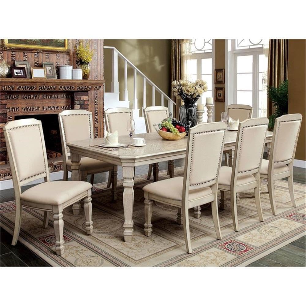 BOWERY HILL Transitional Fabric Padded Dining Side Chairs - Set of 2 Antique White Upholstered Chairs for Kitchen, Dining Room or Office - Comfortable & Stylish Seating Solution