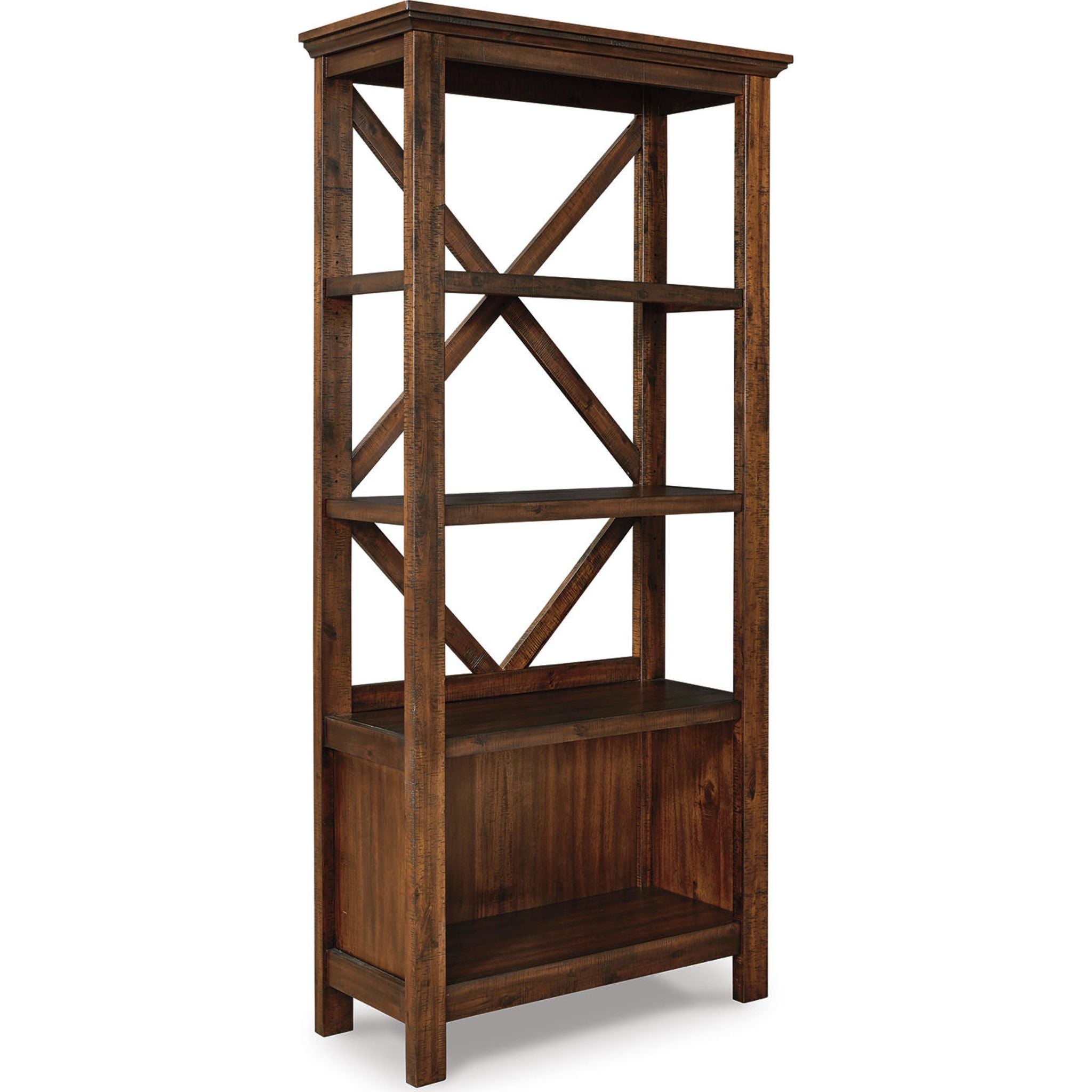Baldridge Large Rustic Brown Bookcase - Solid Wood Bookshelf for Living Room, Office & Home Library Storage
