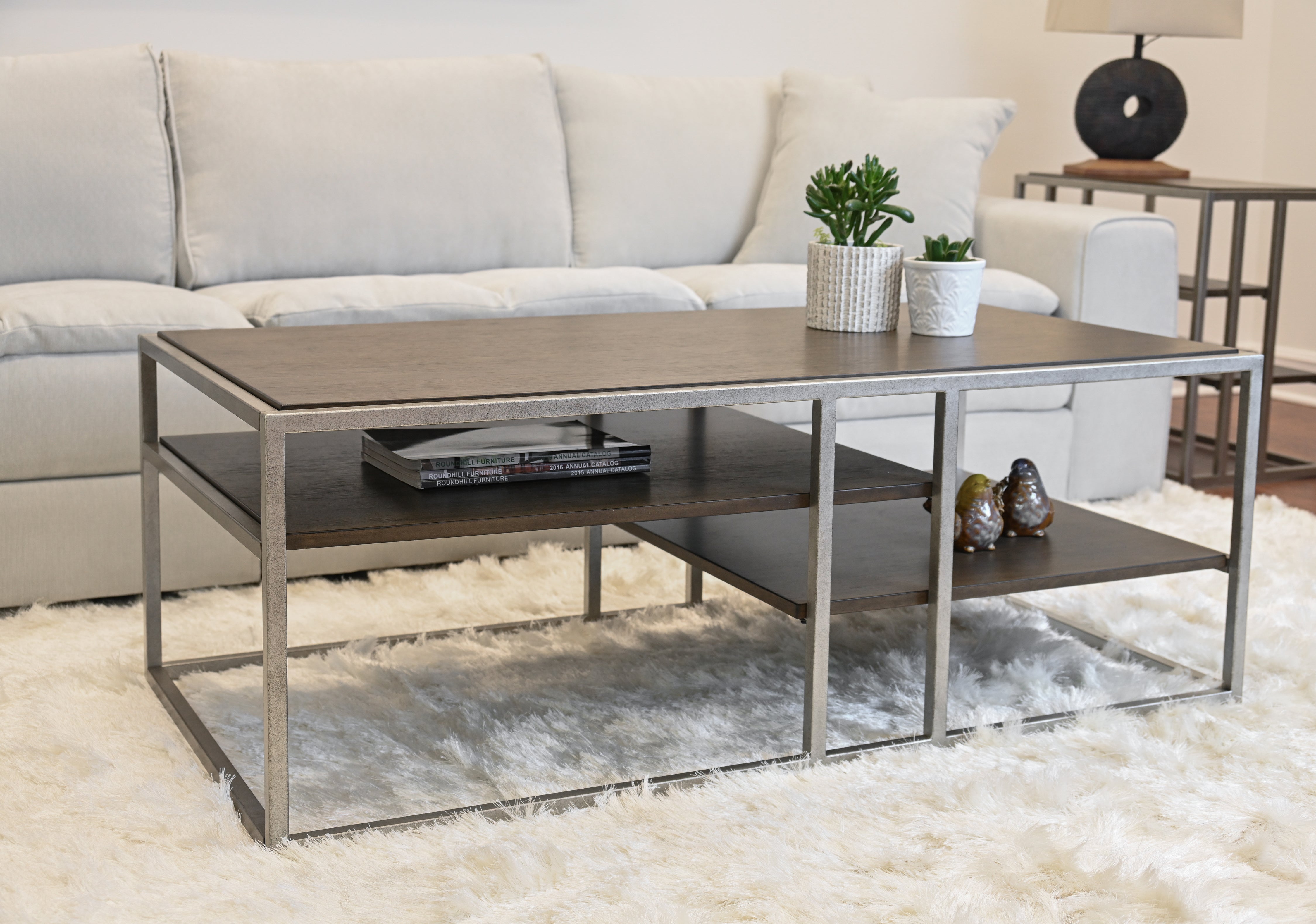 Roundhill Furniture Padena Modern Metal Frame Wood Coffee Table with Shelf - Stylish Living Room Centerpiece for Home Decor & Entertainment Spaces