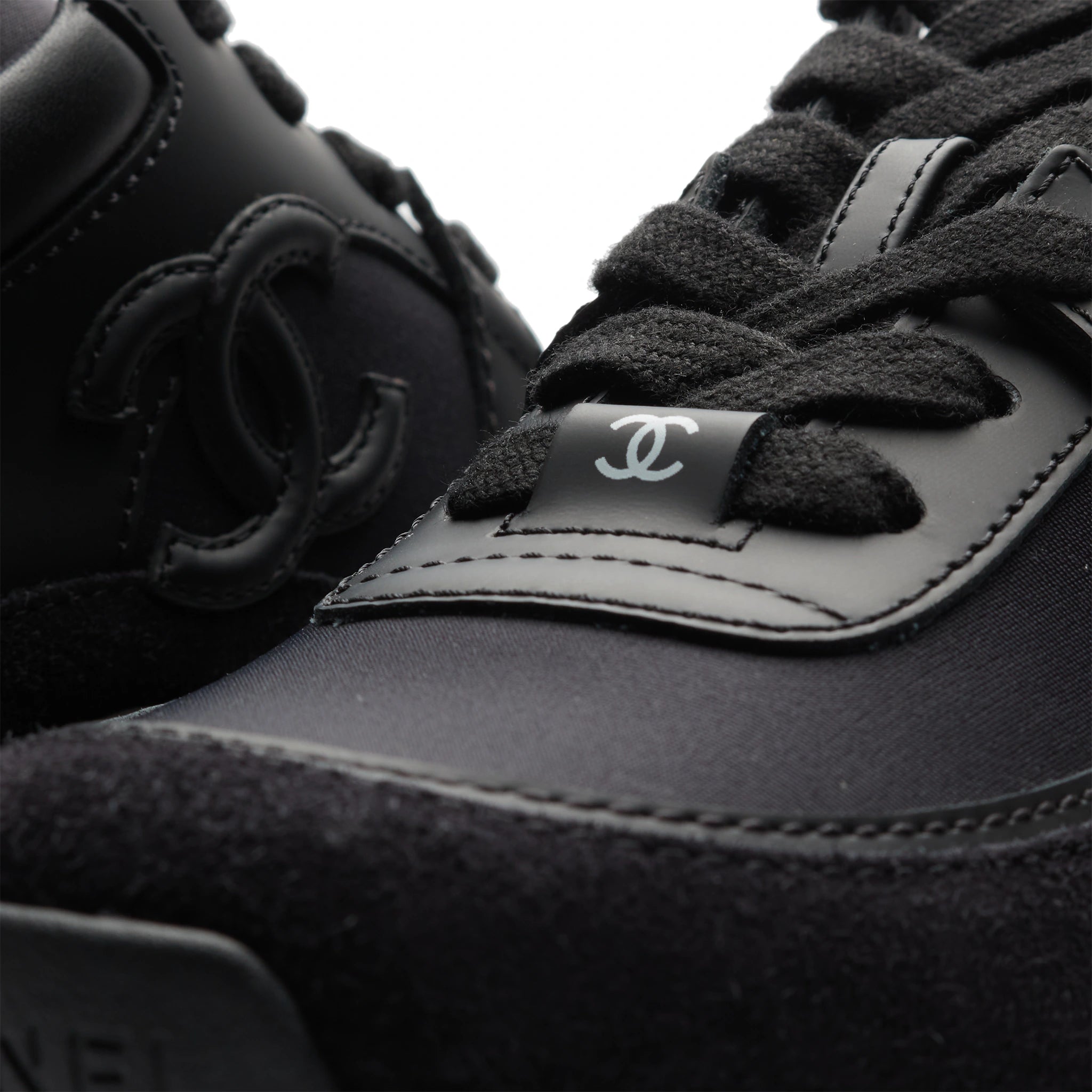 Chanel CC Logo Suede Triple Black Sneakers - Authentic Pre-Owned Luxury Shoes for Women | Perfect for Casual Outfits, Street Style & Fashion Events