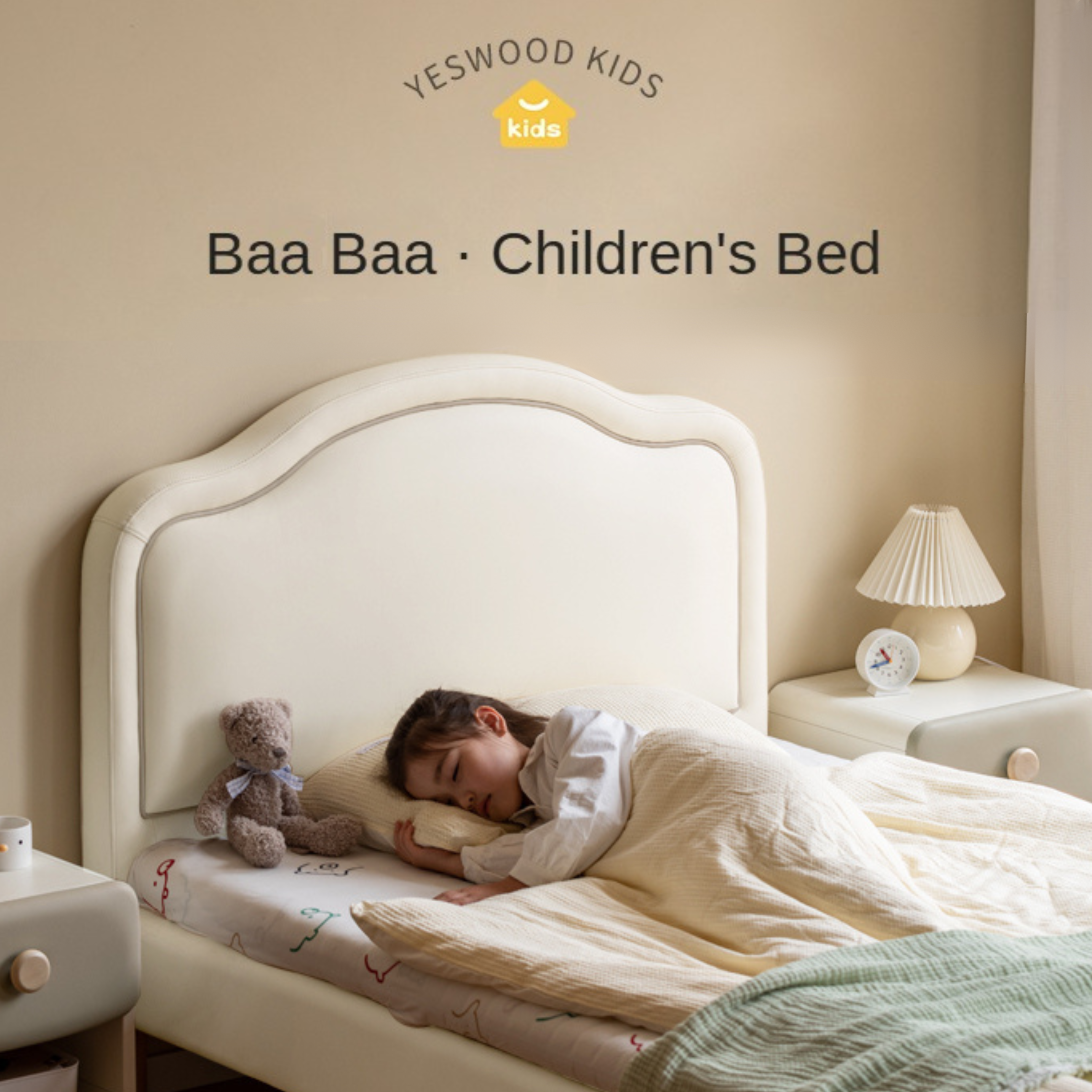 Organic Leather Cream Style Soft Kids Bed – Premium Comfort for Nursery, Bedroom & Playroom – Safe & Durable Toddler Bed for Sweet Dreams