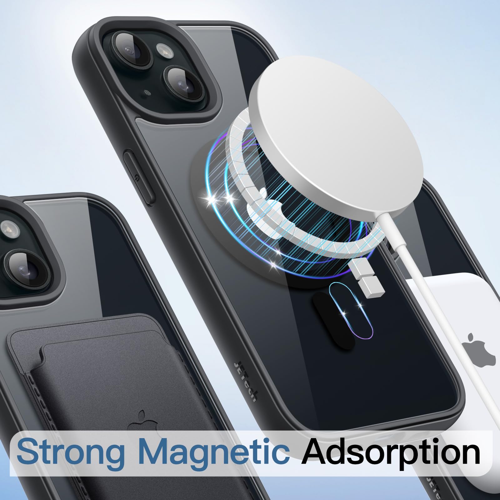 JETech Magnetic Case for iPhone 15 6.1-Inch | MagSafe Compatible | Shockproof & Anti-Scratch | Matte TPU Frame with Clear Back (Black) | Perfect for Daily Use, Travel & Outdoor Activities