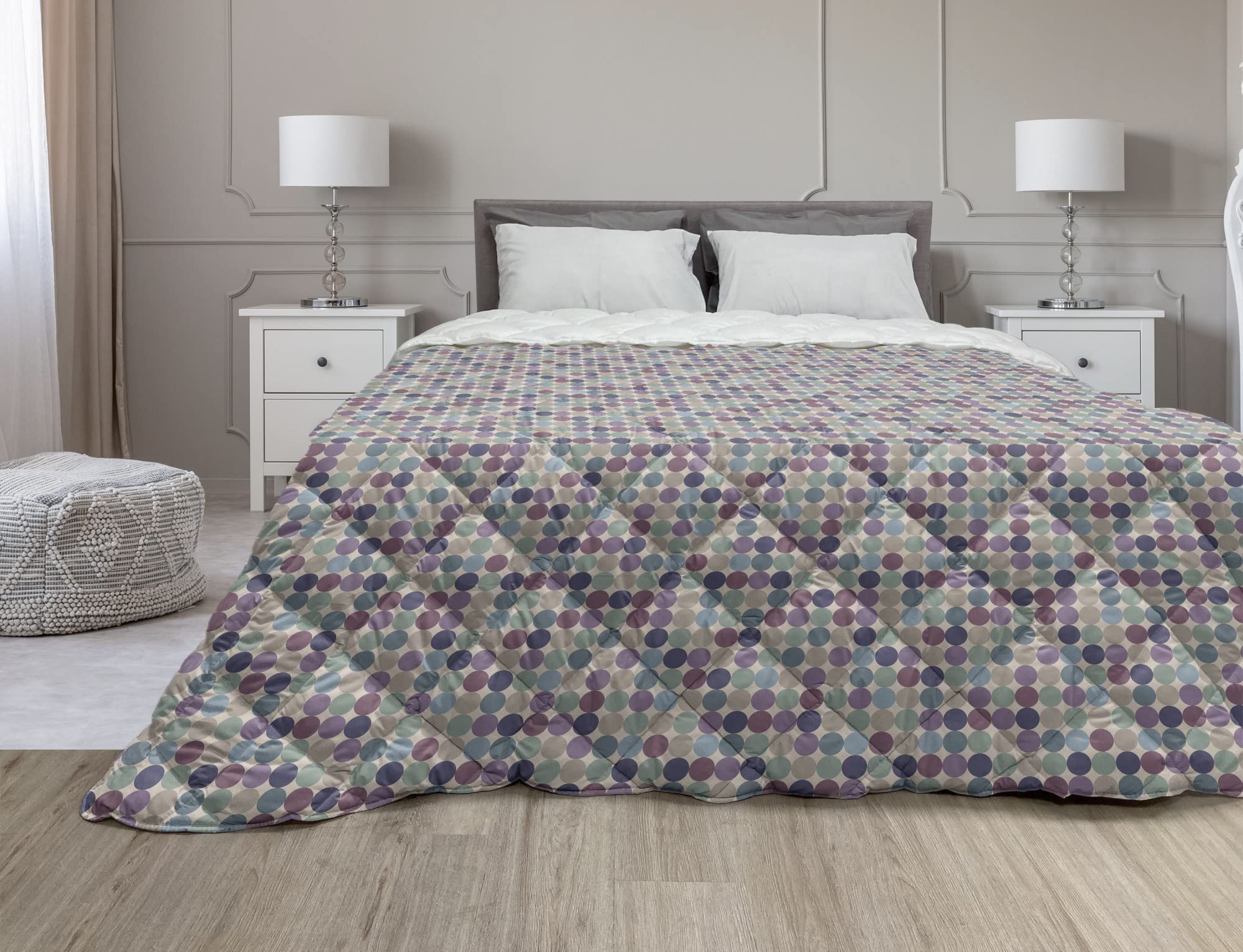 Ambesonne Pastel Down Alternative Comforter King Size - Soft Tone Vintage Circle Pattern Microfiber All Season Quilt - Pale Tan & Multicolor - Perfect for Bedroom, Guest Room & Dorm Decor