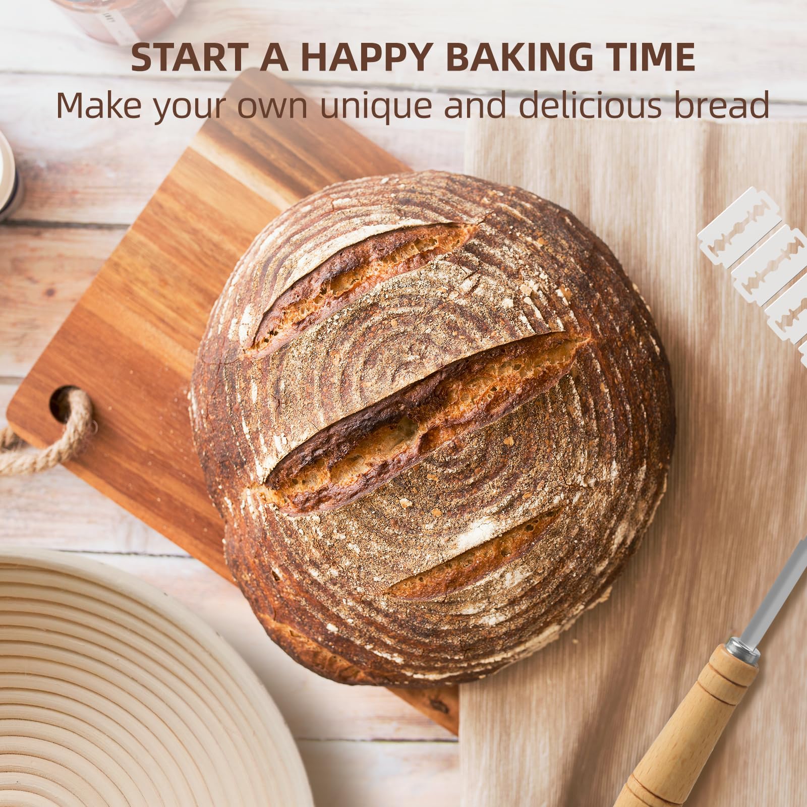 Bread Proofing Basket Set of 2 - 9 & 10 Inch Round Banneton for Sourdough Baking with Linen Liners & Bread Lame - Perfect for Artisan Bread Making at Home
