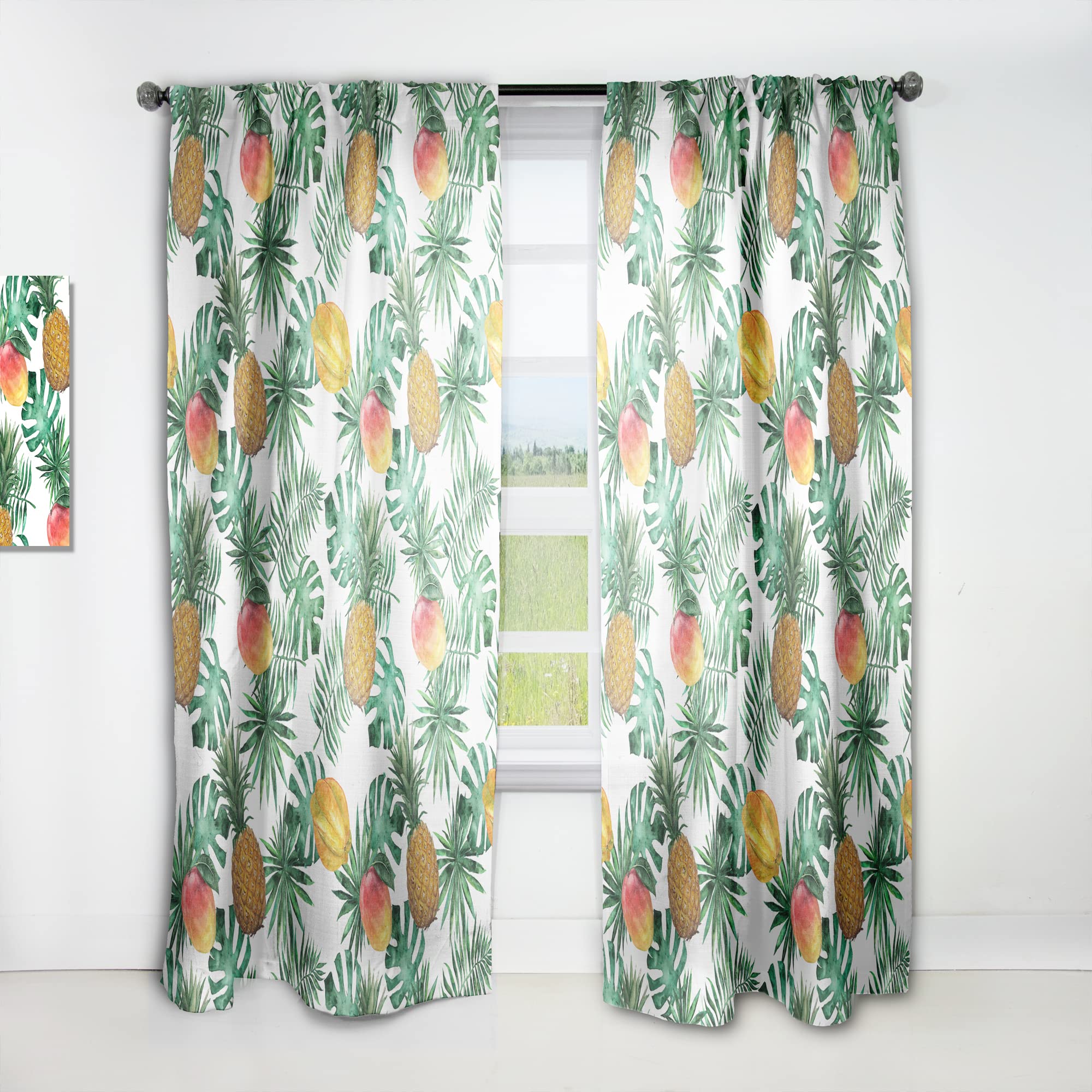 DesignQ Thermal Insulated Single Panel Curtains - 52x90 Inches, Pineapple Mango Starfruit Carambola & Leaves Pattern, Blackout Drapes for Bedroom & Living Room - Perfect for Home Decor, Privacy & Sun Protection
