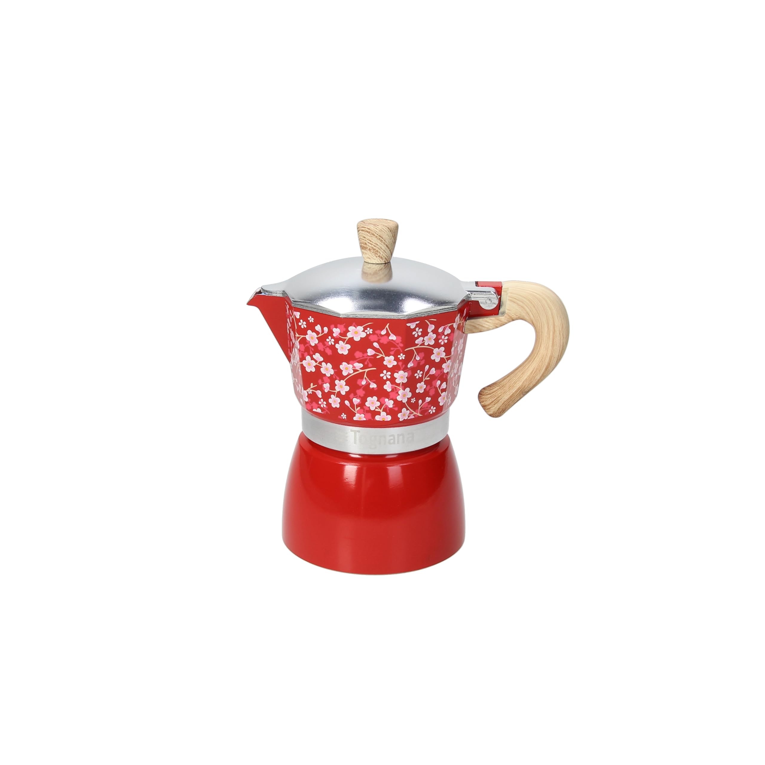 Tognana Japan Collection 3-Cup Aluminum Coffee Pot - Red - Perfect for Home, Office, and Camping Use
