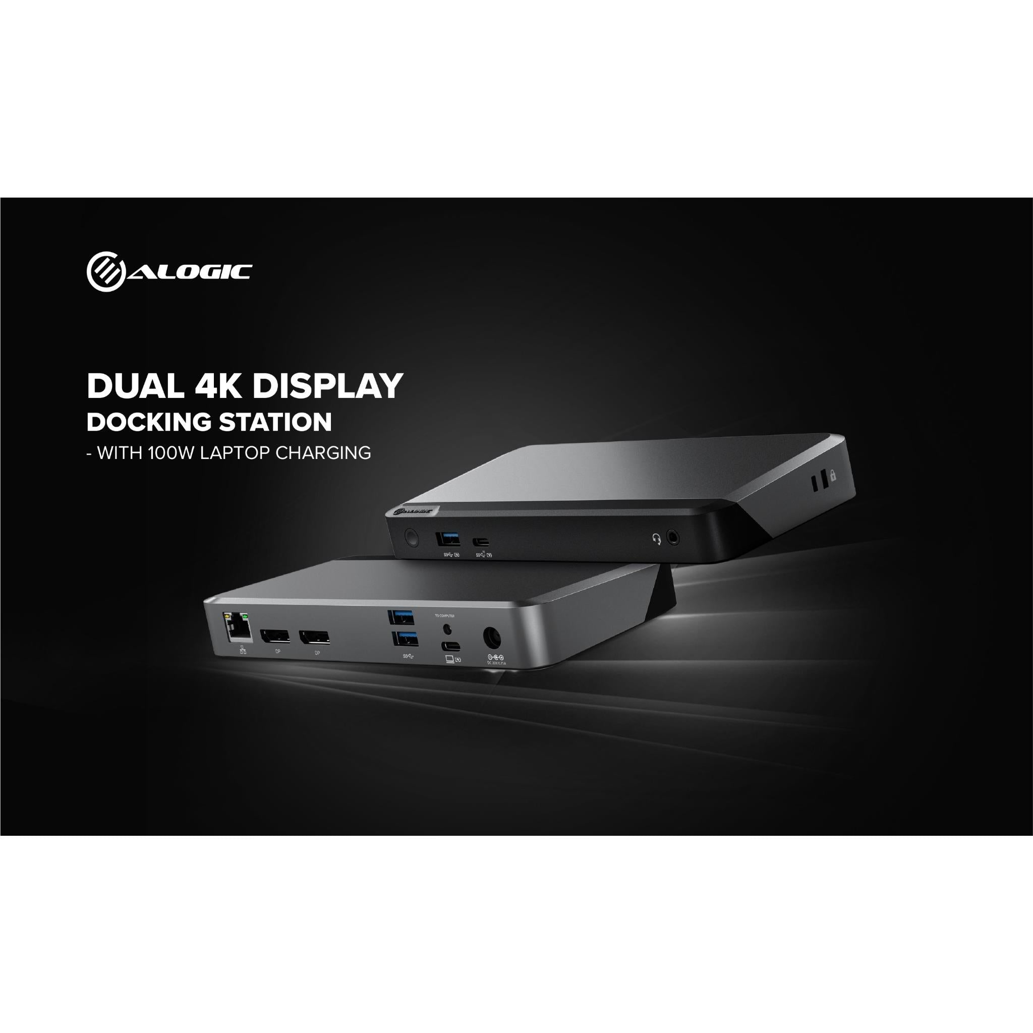 Alogic USB C Dual 4K Docking Station with 100W Power Delivery - 12-in-1 Laptop Dock for MacBook Pro/Air, Windows PC - 4K HDMI/DisplayPort, USB 3.0, Ethernet, SD Card Reader - Perfect for Home Office & Remote Work Setup