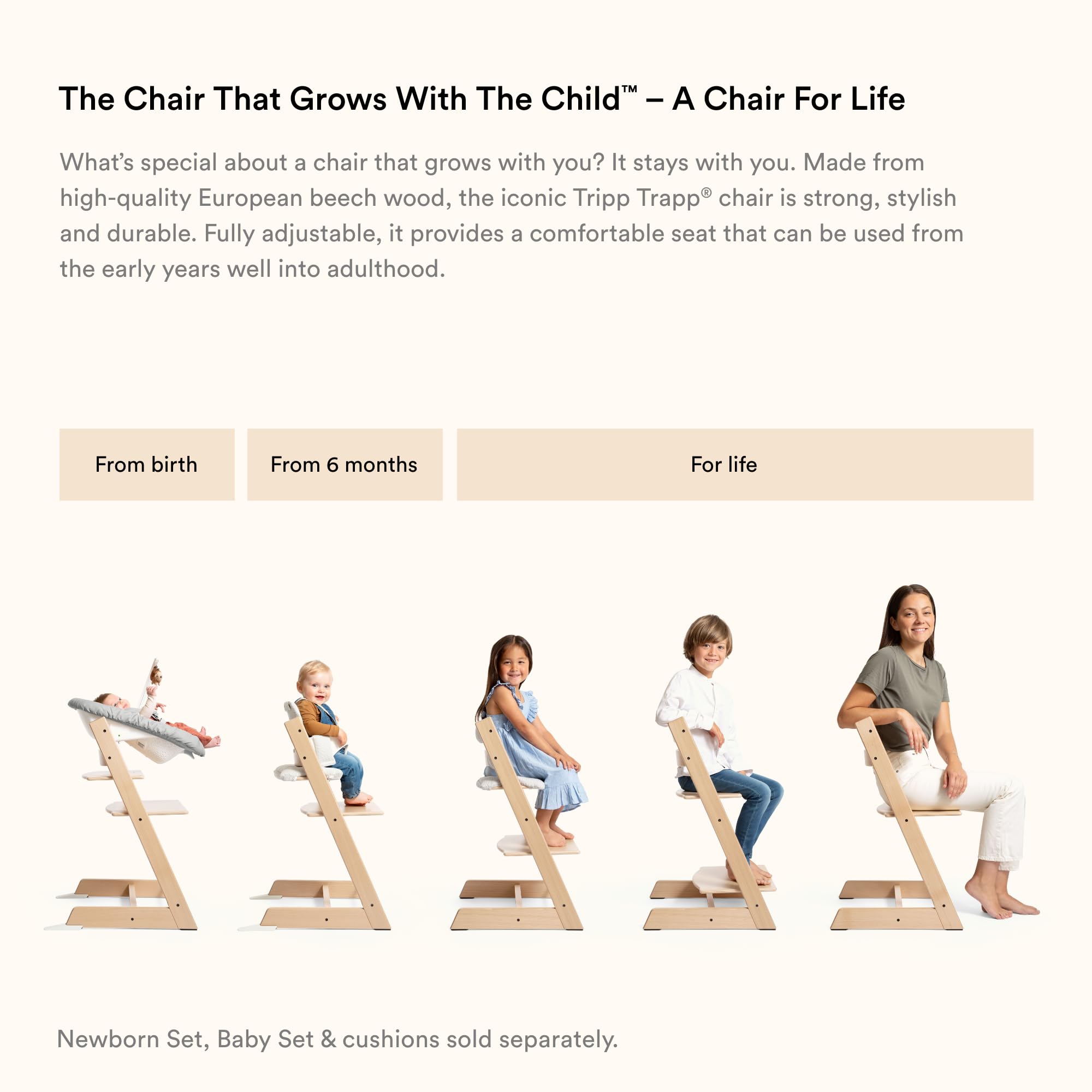 Stokke Tripp Trapp Adjustable High Chair - Convertible Baby to Adult Chair in Whitewash - Ergonomic & Comfortable for Toddlers, Kids & Parents - Perfect for Dining, Feeding & Learning Activities