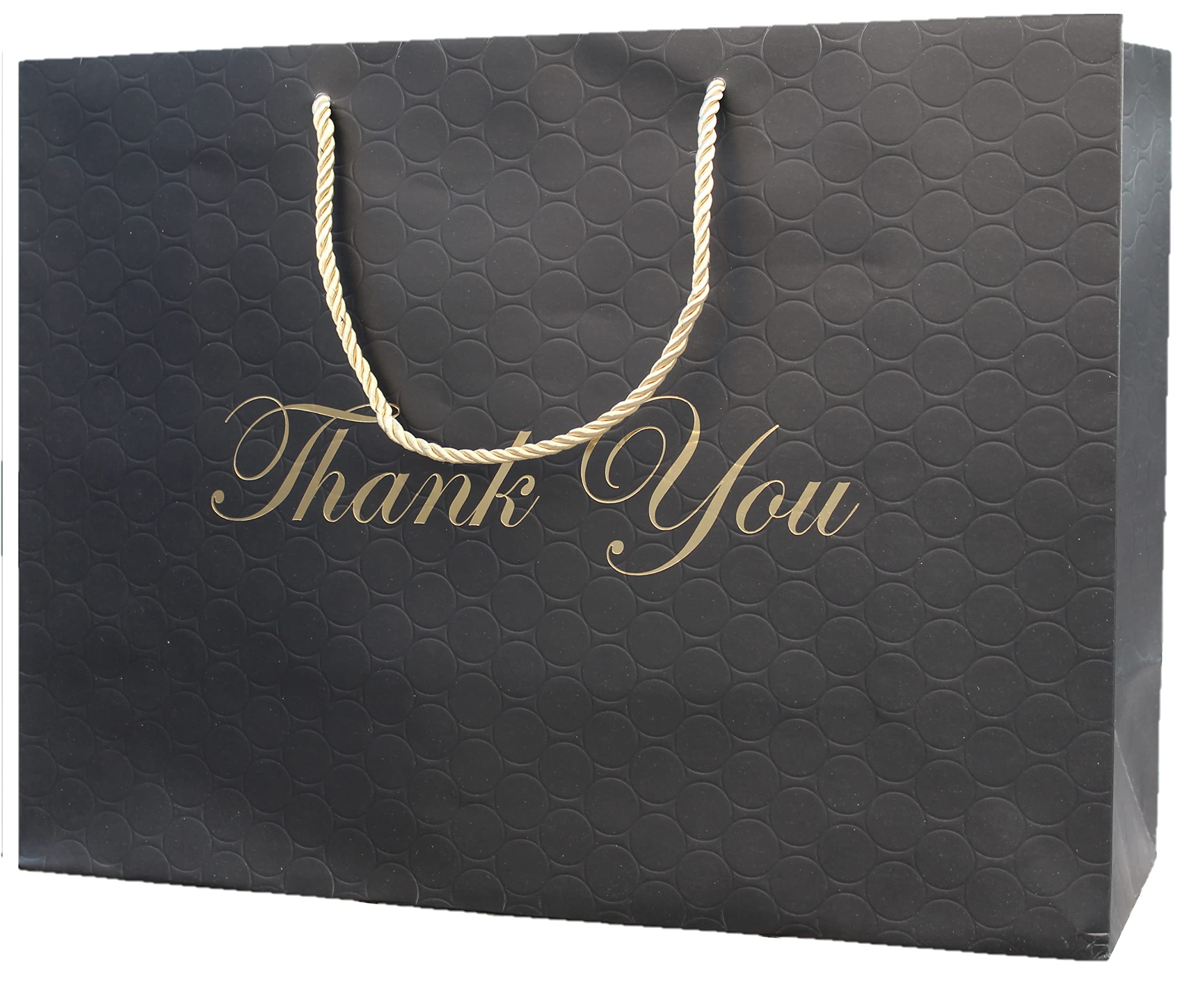 MODEENI Extra Large Black Thank You Gift Bags - 10 Pack (16x6x12 Inches) - Premium Luxury Matte Finish Paper Bags with Gold Foil Handles - Perfect for Birthday, Wedding, Anniversary, Christmas Gifts & Party Favors