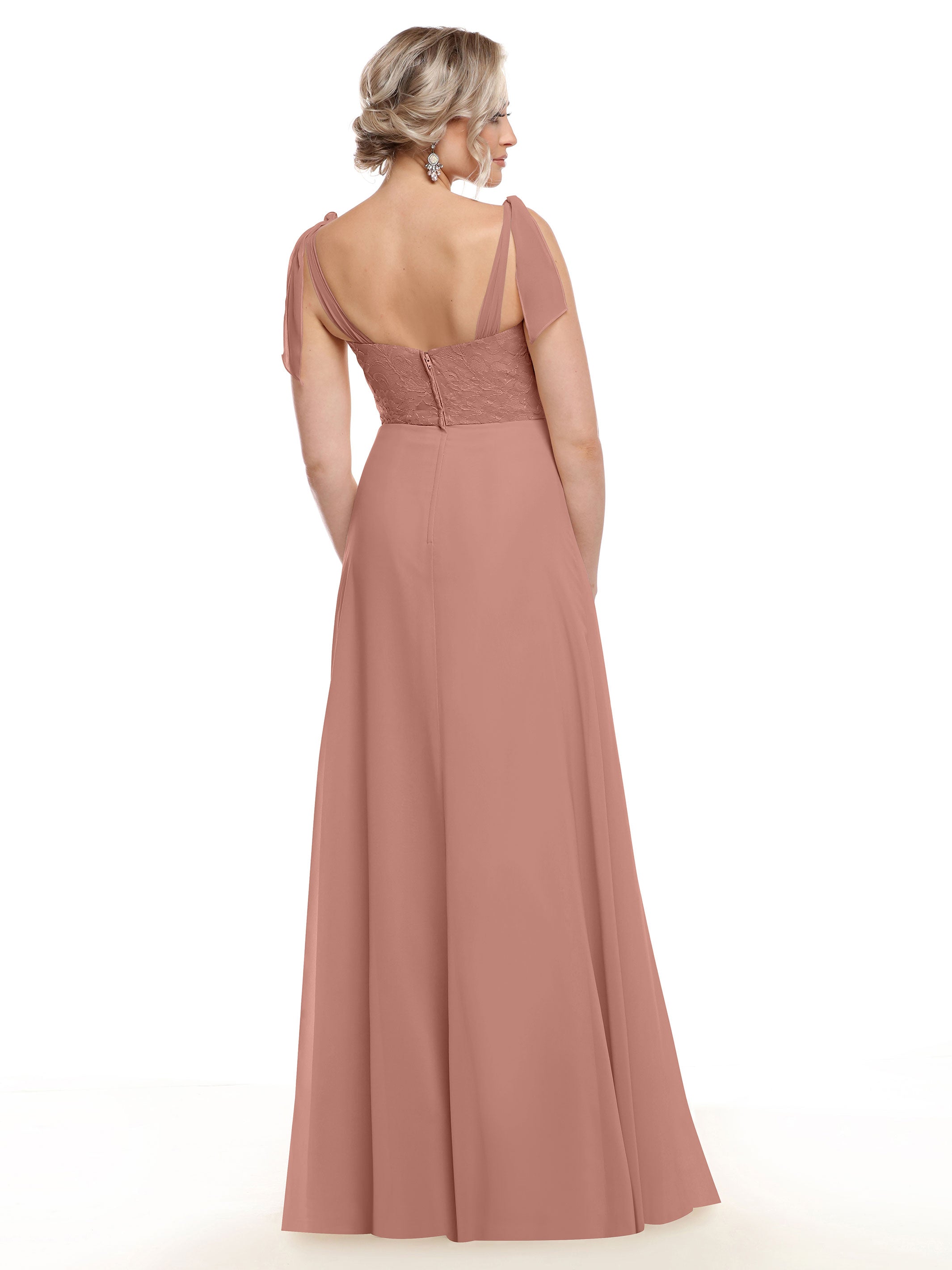Elegant A-Line Bridesmaid Dress with Lace Bodice & Tulle Ribbon Straps - Perfect for Weddings, Formal Events & Special Occasions