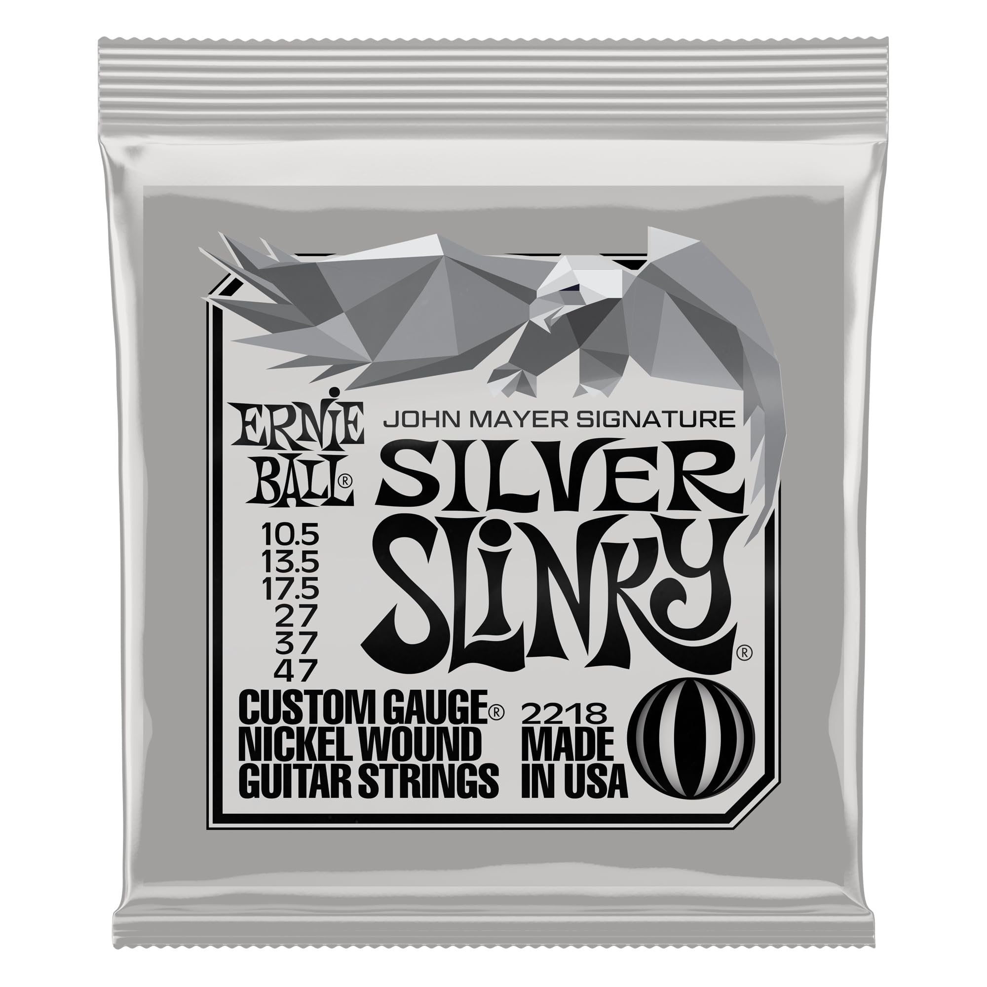 Ernie Ball John Mayer Silver Slinky Nickel Wound Electric Guitar Strings - 10.5-47 Gauge | Premium Guitar Strings for Blues, Rock & Stage Performance