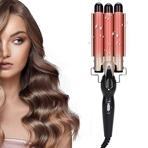 3 Barrel Curling Iron Wand - Adjustable Hair Curler, Waver & Crimper for Long & Short Hair - Fast Heat Up 110V-240V (US-Gold 28mm) - Perfect for Beach Waves, Party Hairstyles & Everyday Curls