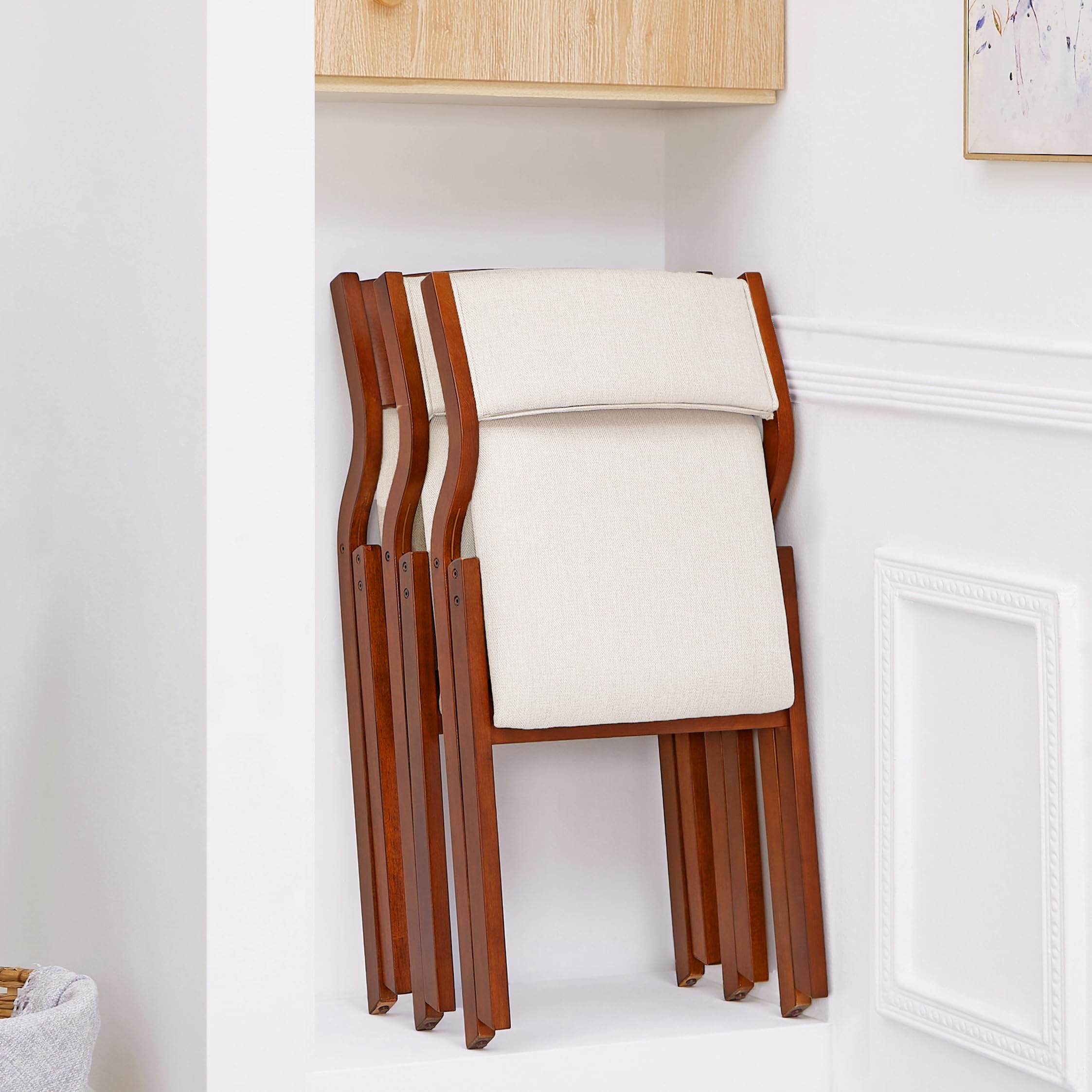 2-Pack Cream White Ball & Cast Kitchen Folding Chairs with Padded Seats - 18