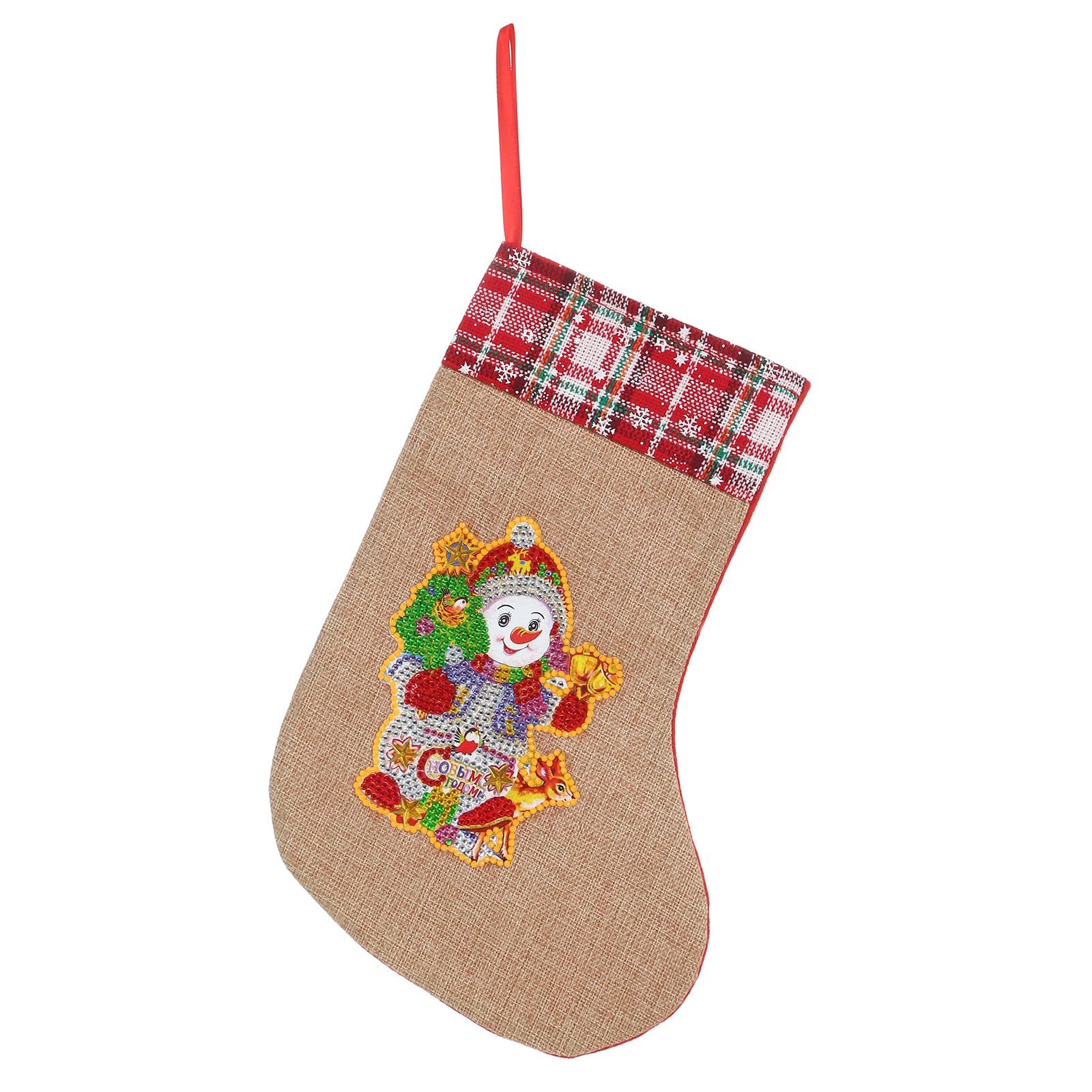 LUSandy DIY 5D Diamond Painting Kit - Christmas Stockings 12.2 Inch with Snowman and Elk Design, Luminous Diamond Art Candy Bag for Xmas Fireplace Hanging, Perfect for Family Holiday Decorations, Christmas Party, Home Decor and Gift Giving